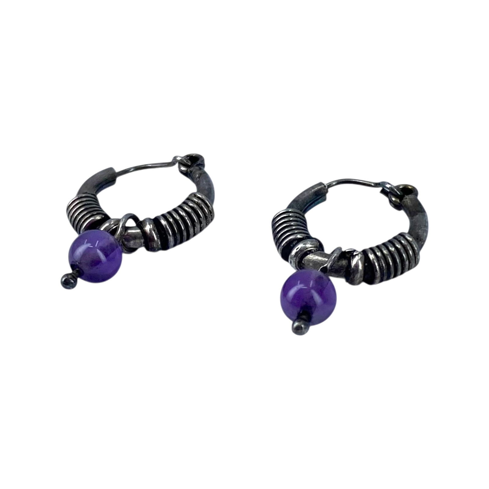 Sterling Amethyst Bead Huggie Earrings 2g (1 of 3)