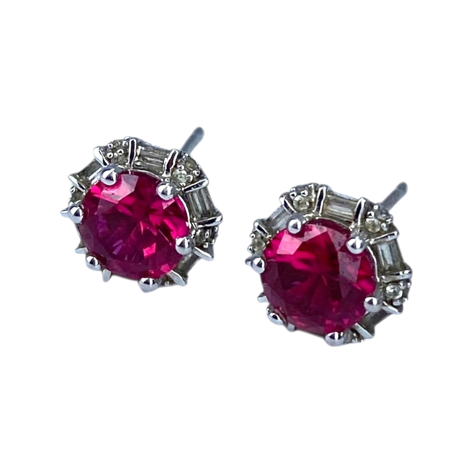 Signed Sterling Round Ruby Stud Earrings 2g - 2