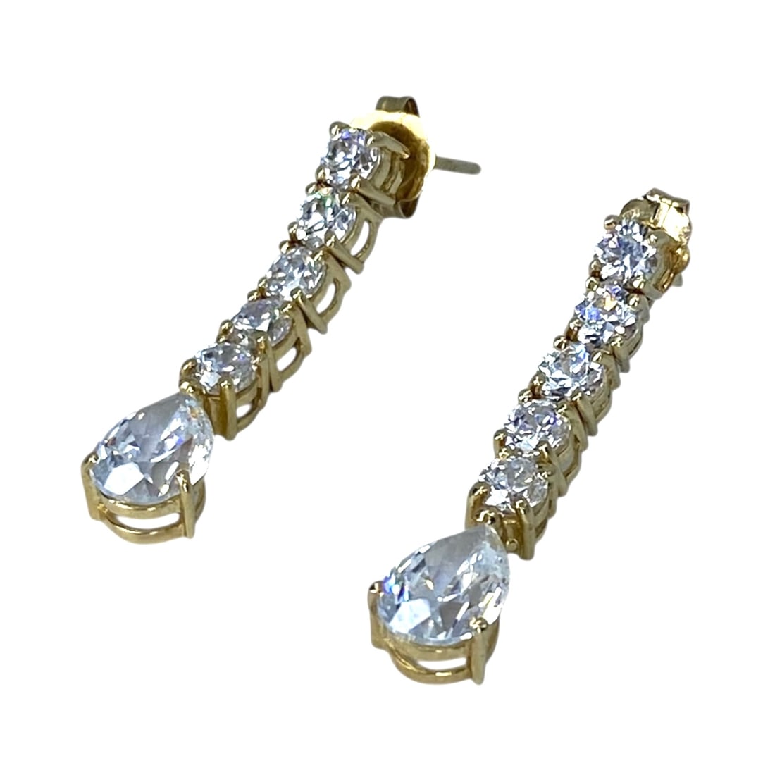 Signed 14K Gold Over Sterling CZ Teardrop Earrings 2.5g: Signed 14K Gold Over Sterling CZ Teardrop Earrings 2.5g Engraved 14k DQ CZ