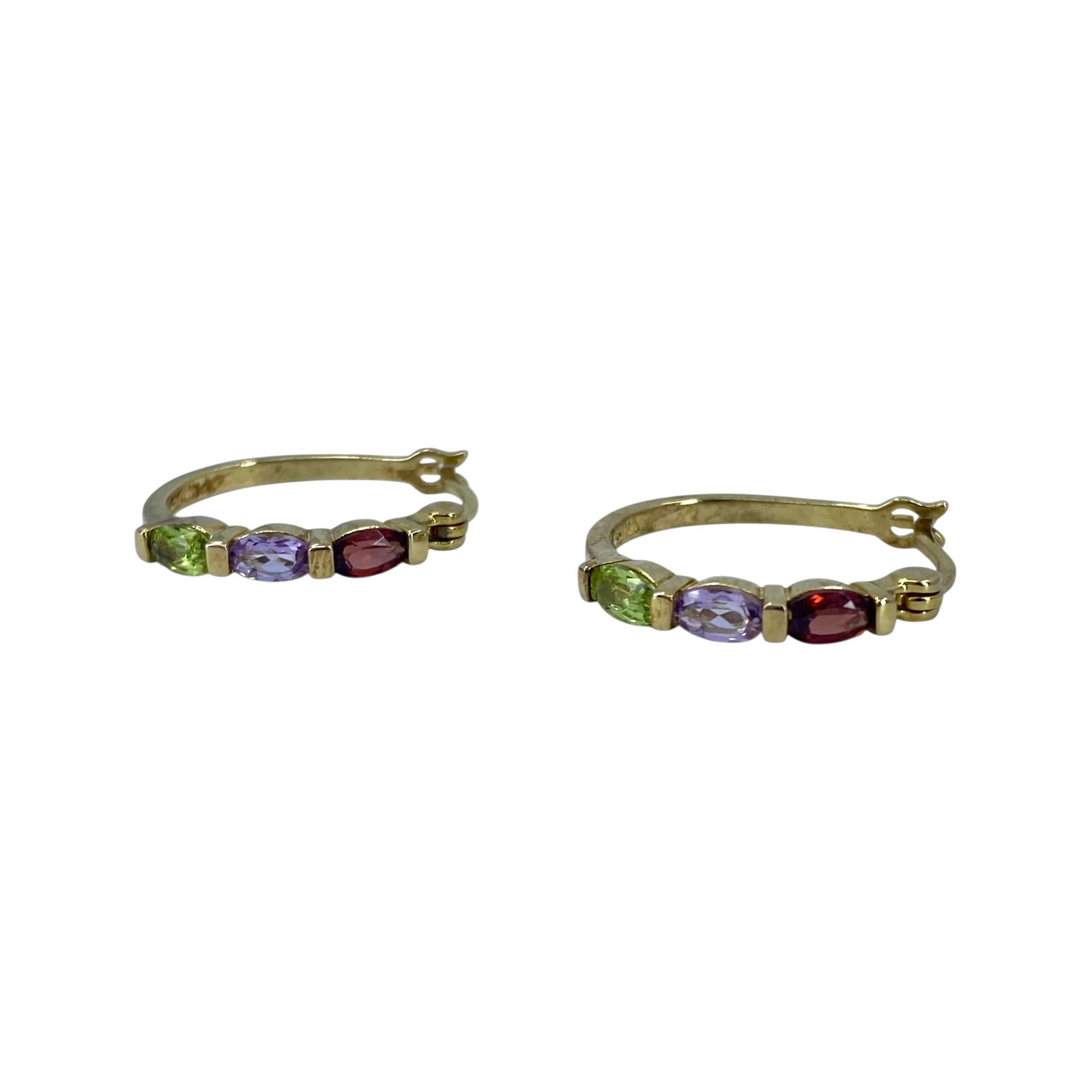 Ross Simons Gold Over Sterling Multi Stone Hoop Earrings 4g: Ross Simons Gold Over Sterling Oval Garnet, Amethyst, Peridot Hoop Earrings 4g Engraved R 925 China