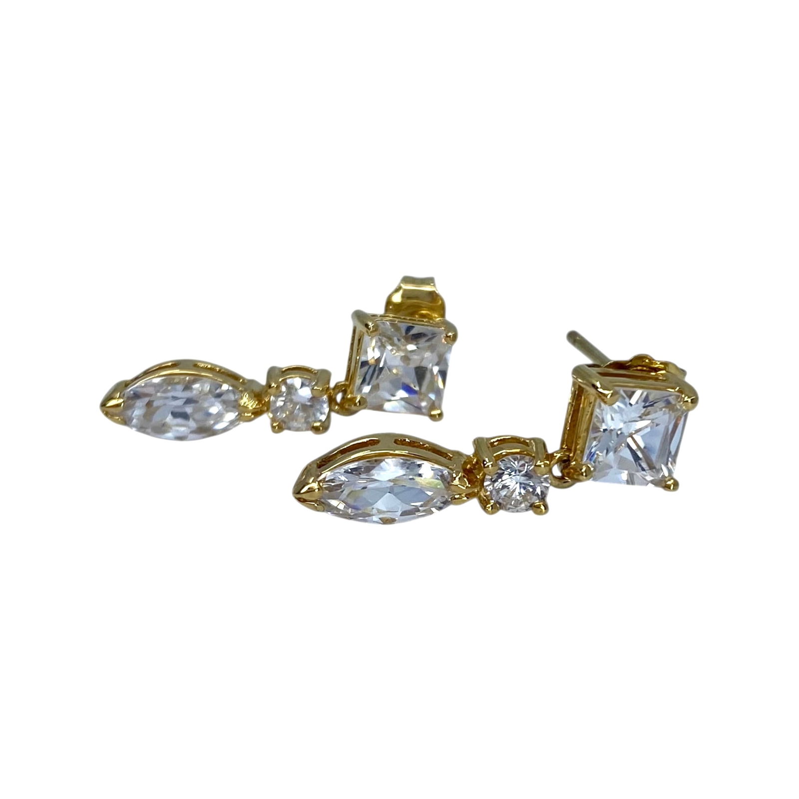 Ross Simons Gold Over Sterling Multi Cut CZ Drop Earrings 2.5g: Ross Simons Gold Over Sterling Square, Round, Marquise CZ Drop Earrings 2.5g Engraved R 925 CZ China