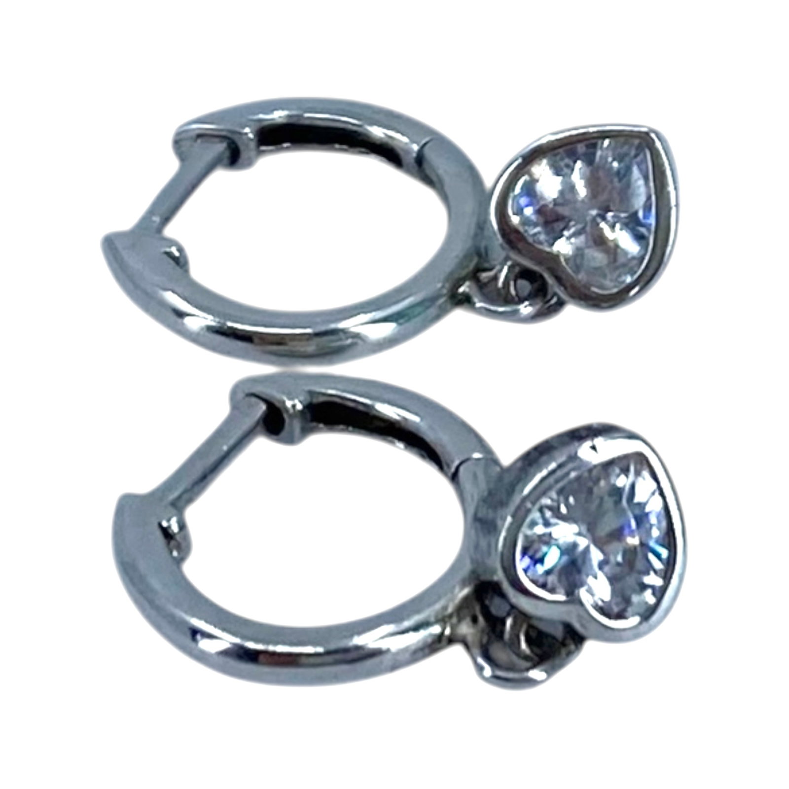 Sterling Heart Rhinestone Dangle Huggie Earrings 1.5g (1 of 4)