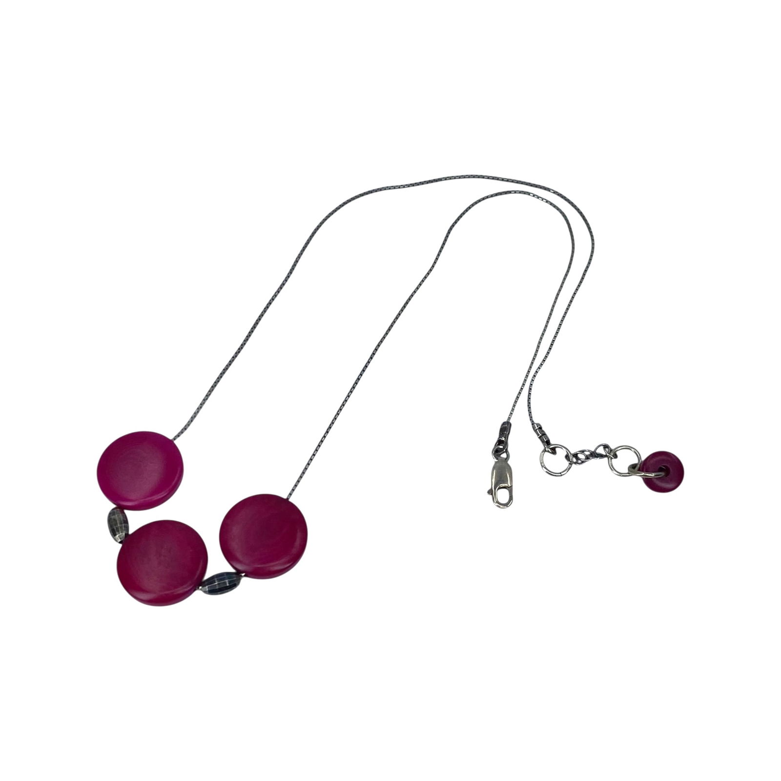 Sterling Pink Circle Bead 18.5in Necklace 6g: Sterling Pink Circle Bead 18.5in Necklace 6g Engraved 925