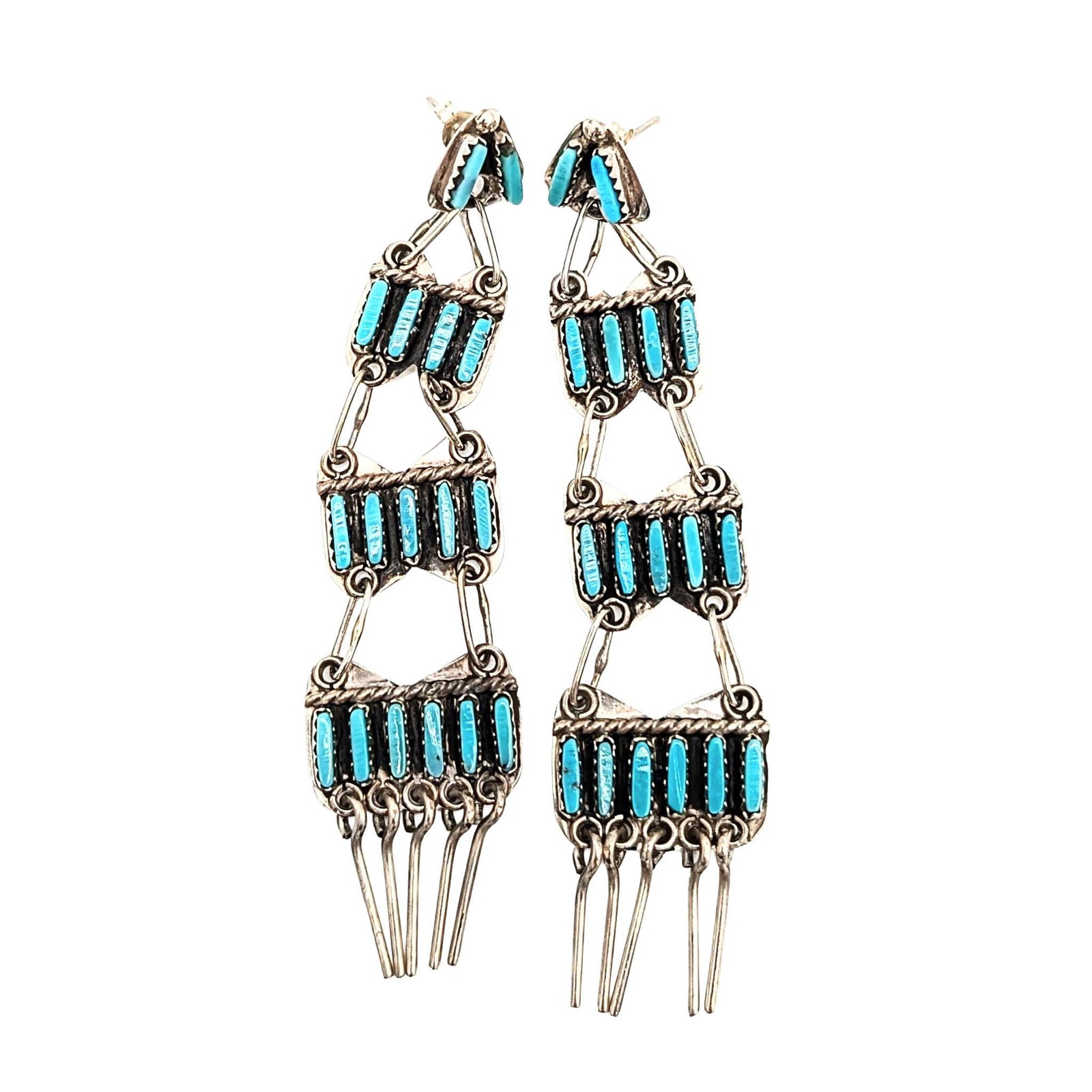 Evonne Rogers Navajo Sterling Silver Turquoise Dangle Stud Back Earrings (1 of 5)