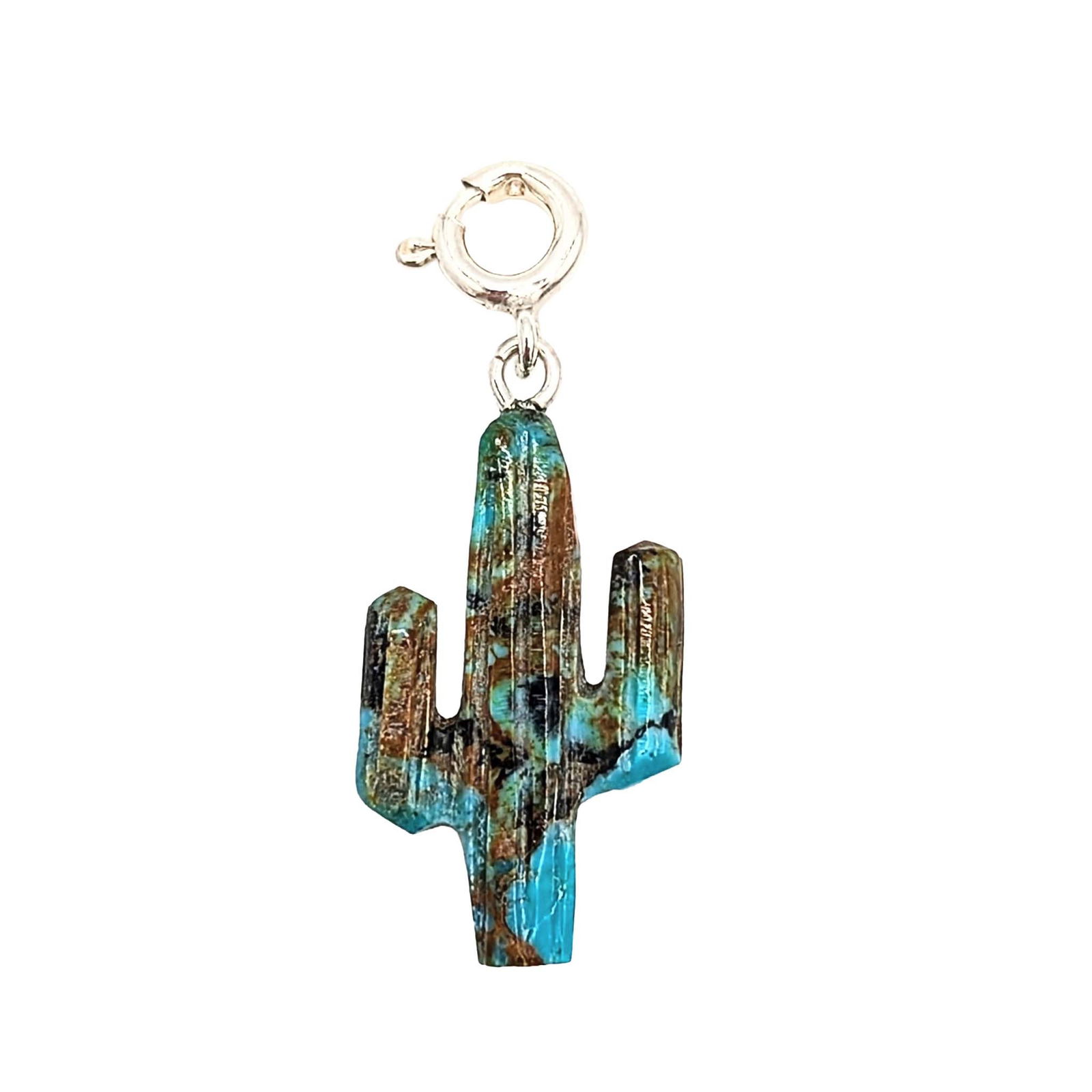Native Hand Carved Ice Blue Dhalia Turquoise Sterling Silver Cactus Charm: Native Hand Carved Ice Blue Dhalia Turquoise Sterling Silver Cactus Charm 1.2g