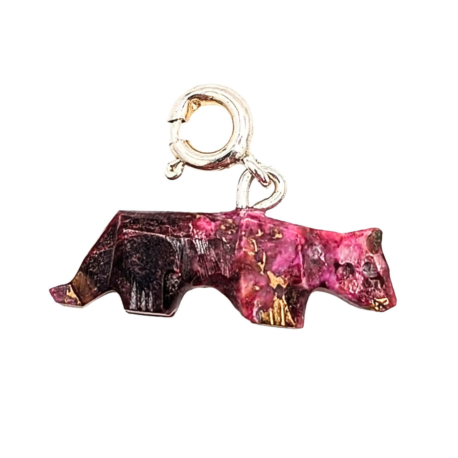 Native Hand Carved Pink Dhalia Turquoise Sterling Silver Cat Charm: Native Hand Carved Pink Dhalia Turquoise Sterling Silver Cat Charm 1.4g