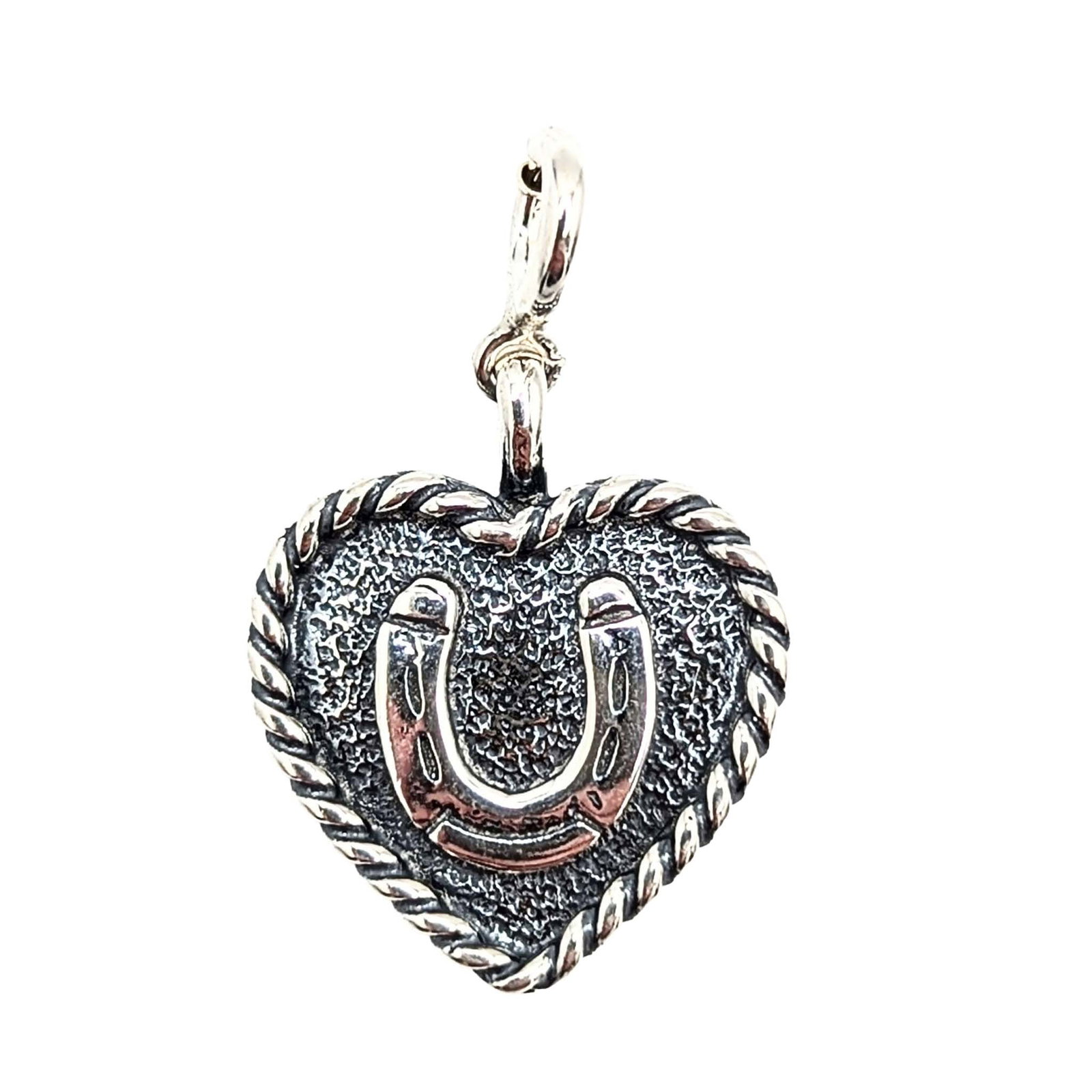 Native Made Sterling Silver Braided Heart with Horseshoe Charm: Native Made Sterling Silver Braided Heart with Horseshoe Charm 2.5g