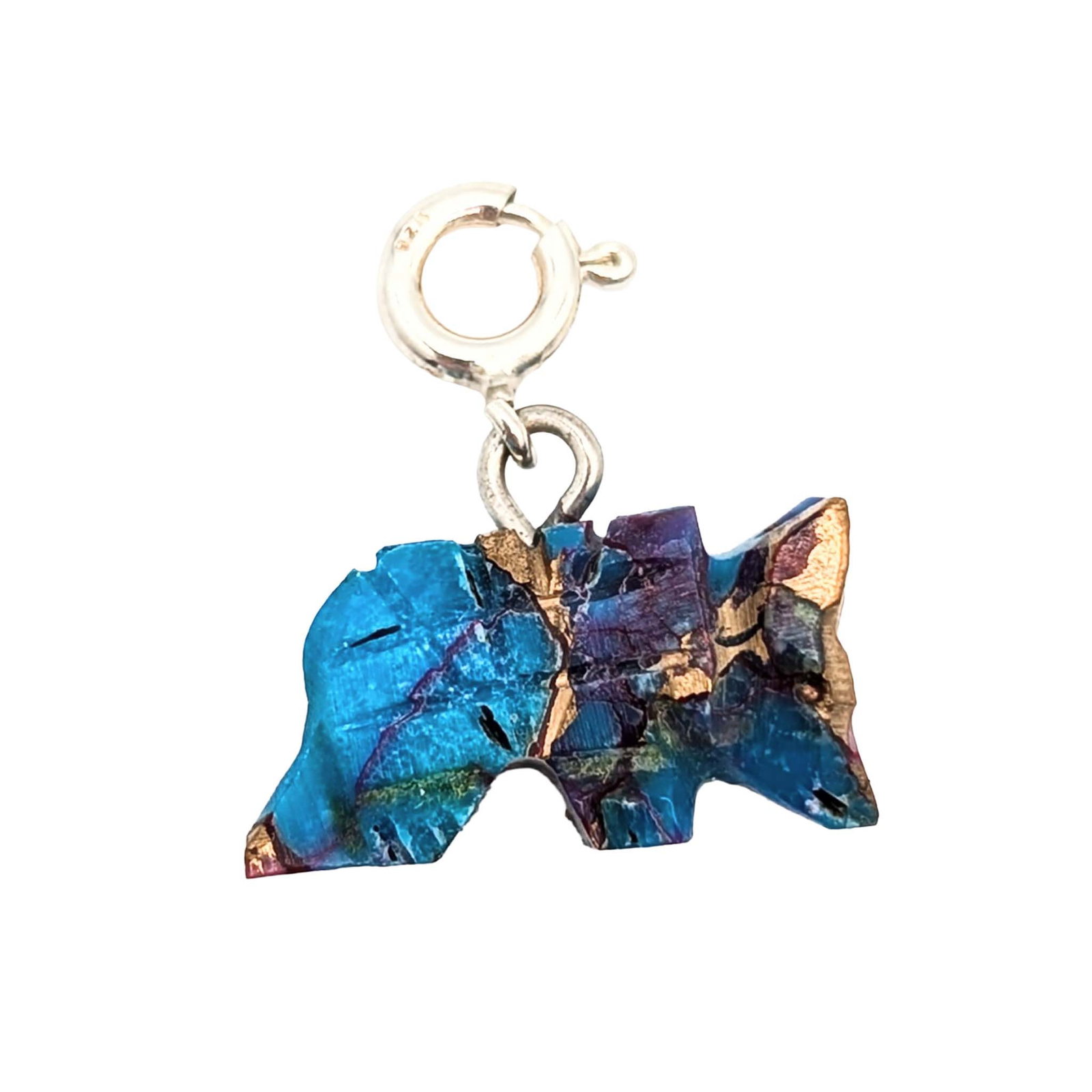 Native Hand Carved Pink Dream Dhalia Turquoise Sterling Silver Armadillo Charm: Native Hand Carved Pink Dream Dhalia Turquoise Sterling Silver Armadillo Charm 1.6g