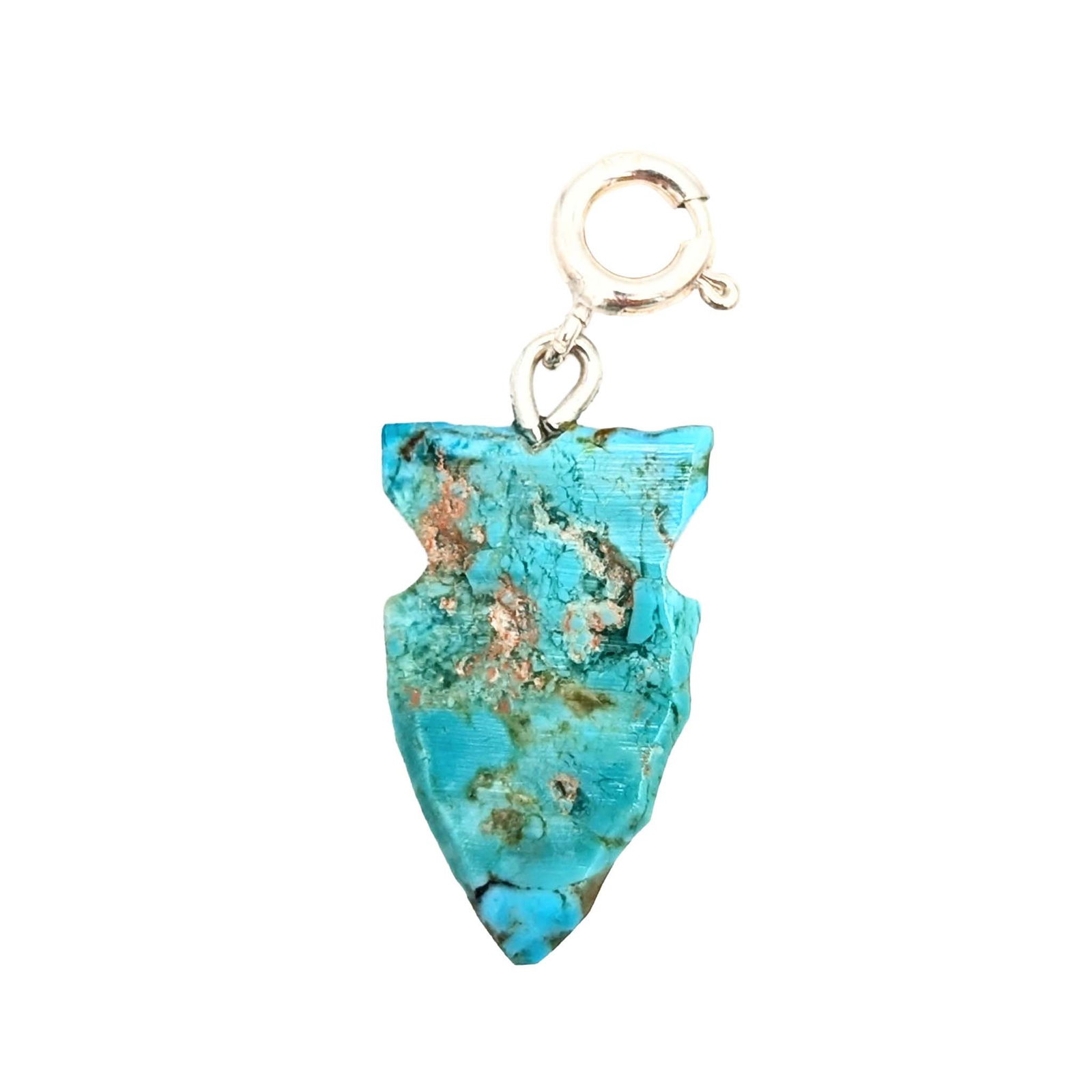 Native Hand Carved Ice Blue Dhalia Sterling Silver Arrowhead Charm: Native Hand Carved Ice Blue Dhalia Turquoise Sterling Silver Arrowhead Charm .8g