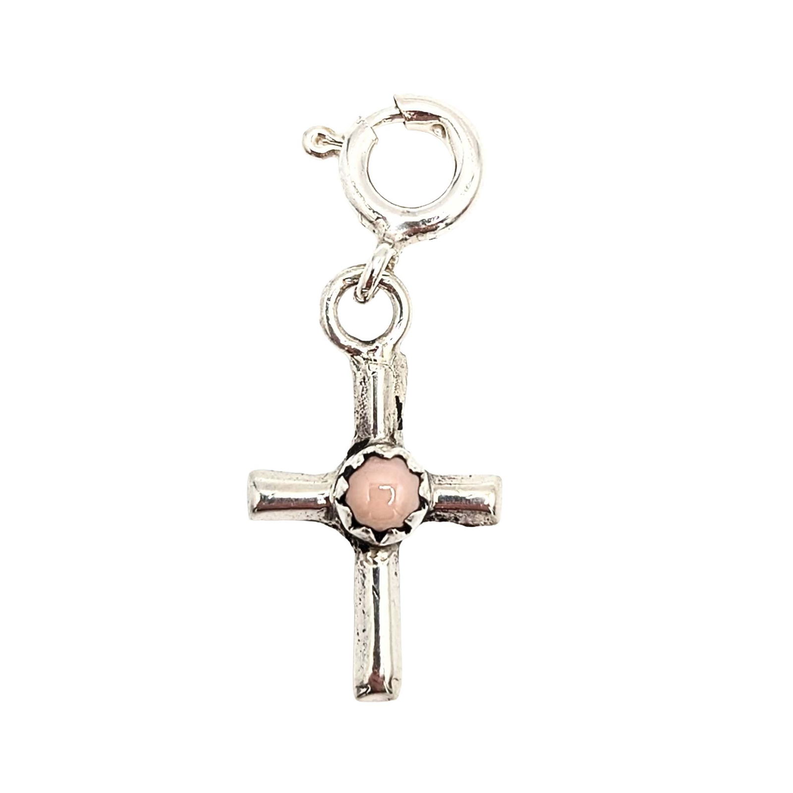 Native Made Sterling Silver Pink Opal Cross Charm: Native Made Sterling Silver Pink Opal Cross Charm .7g