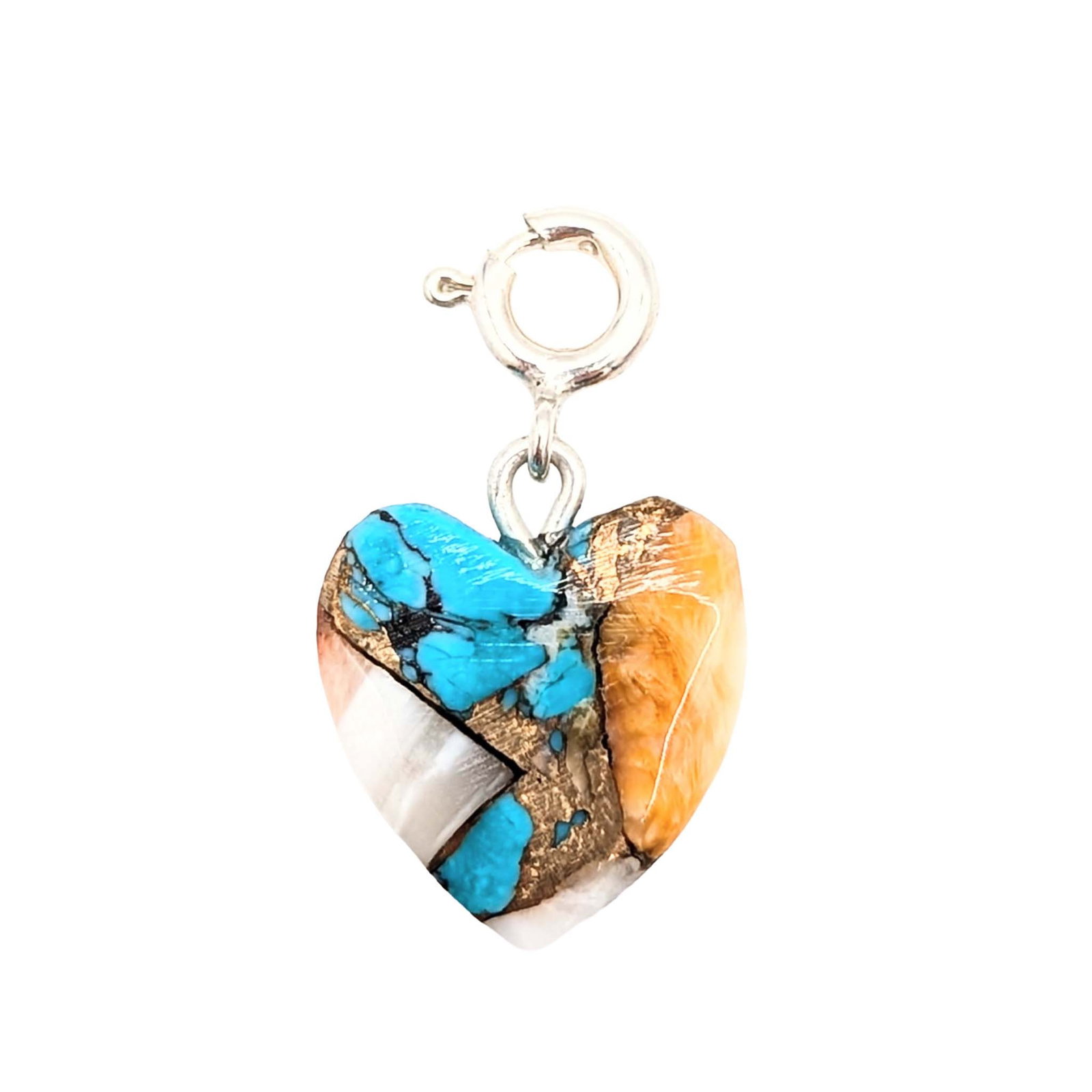 Native Hand Carved Spiny Mojave Turquoise Sterling Silver Heart Charm: Native Hand Carved Spiny Mojave Turquoise Sterling Silver Heart Charm 1.2g