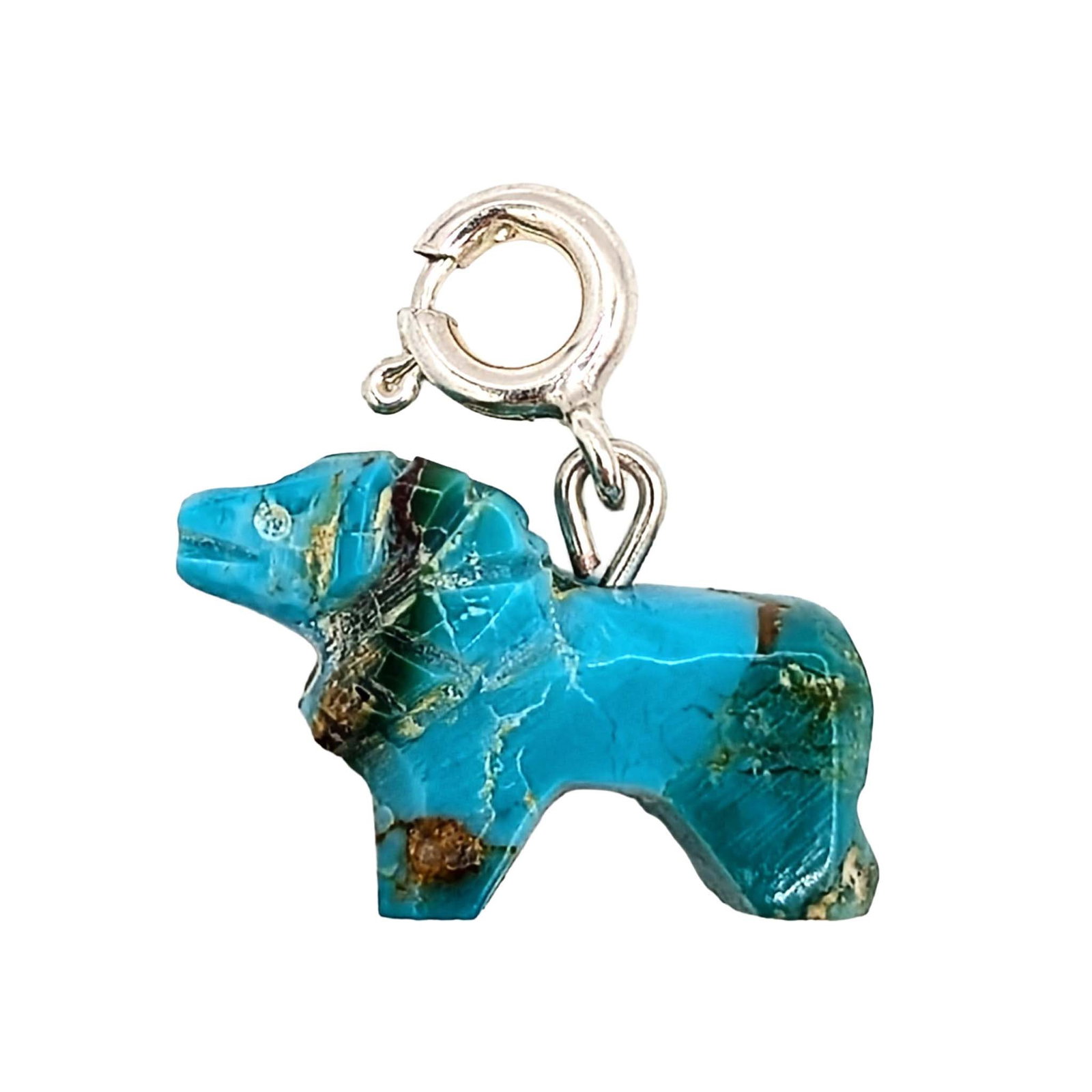 Native Hand Carved Ice Blue Dhalia Turquoise Sterling Silver Lion Charm: Native Hand Carved Ice Blue Dhalia Turquoise Sterling Silver Lion Charm 1.2g