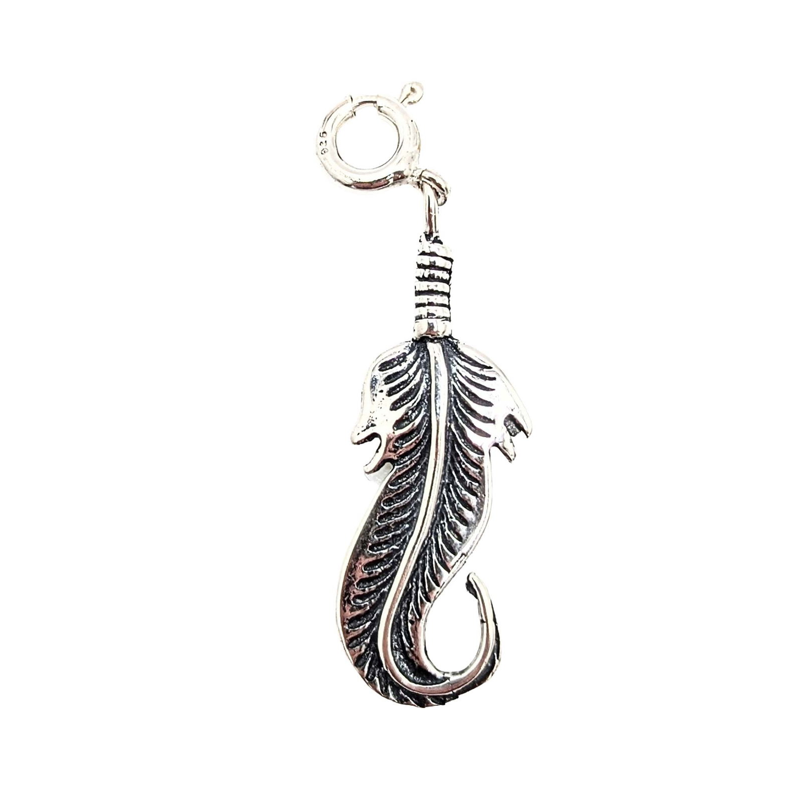 Native Hand Made Sterling Silver Feather Charm: Native Made Sterling Silver Feather Charm Signed .925 USA 1.6g