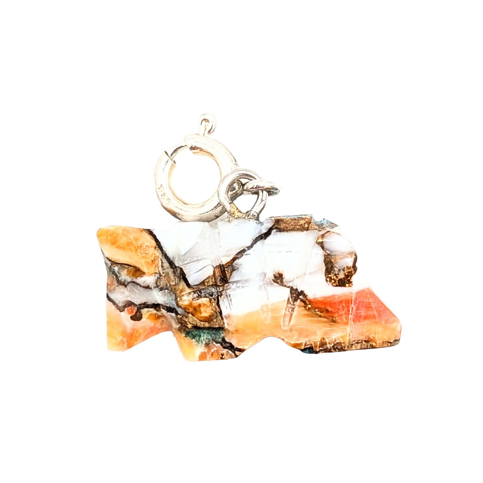 Native Hand Carved Spiny Mojave Turquoise Sterling Silver Armadillo Charm: Native Hand Carved Spiny Mojave Turquoise Sterling Silver 1.8g