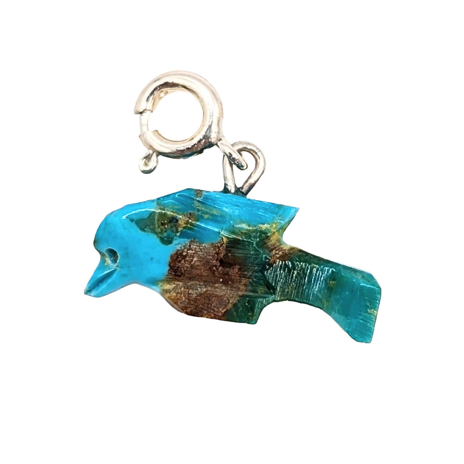 Native Hand Carved Ice Blue Dhalia Turquoise Sterling Silver Dolphin Charm: Native Hand Carved Ice Blue Dhalia Turquoise Sterling Silver Dolphin Charm 1.3g