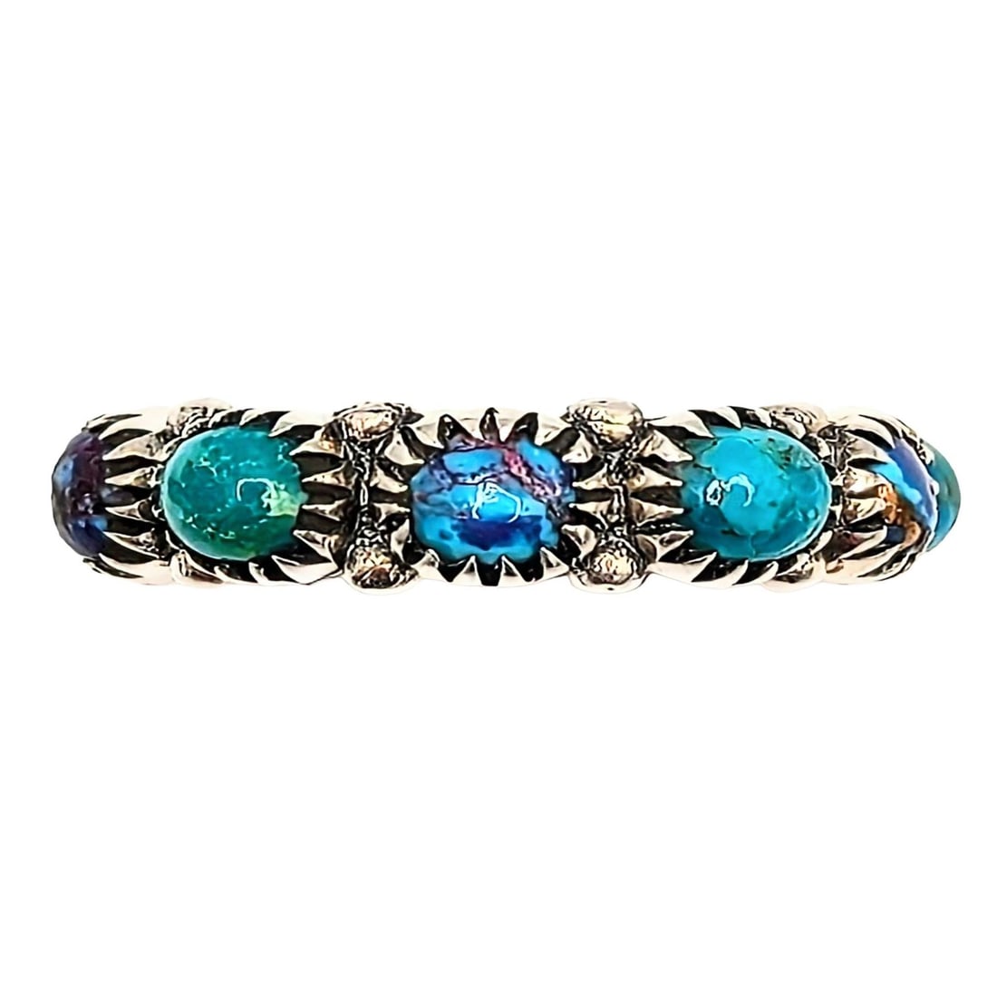 Southwest Sterling Silver Purple Mojave Studded Band Ring: Southwest Sterling Silver Purple Mojave Turquoise Studded Band Ring Size 7 Signed Hada Sterling 7.2g