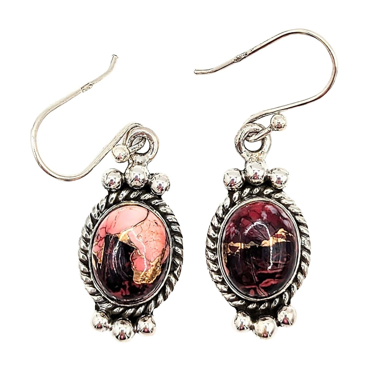 Southwest Sterling Silver Dhalia Rose Turquoise Dangle Stone Earrings (1 of 4)