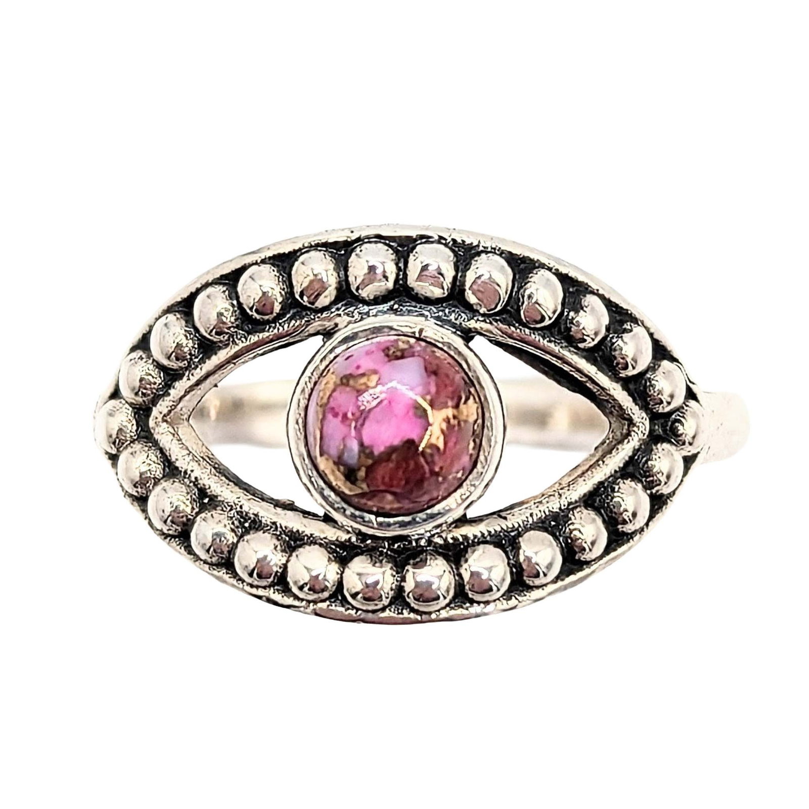 Southwest Sterling Silver Pink Dhalia Turquoise Framed Ring: Southwest Sterling Silver Pink Dhalia Turquoise Framed Ring Signed Hada Sterling Size 9 3.4g