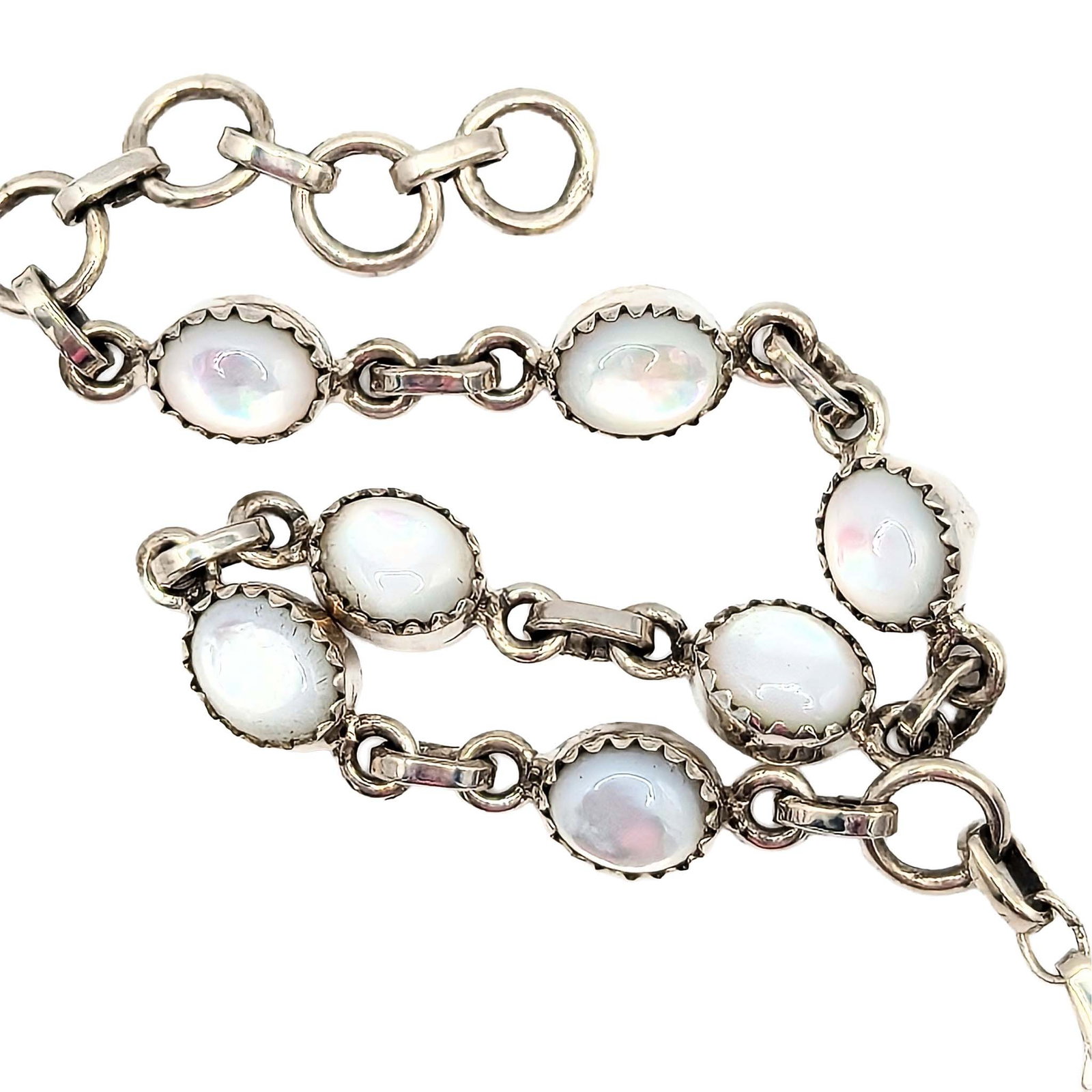 Southwest Sterling Silver Mother of Pearl Link Bracelet (1 of 5)