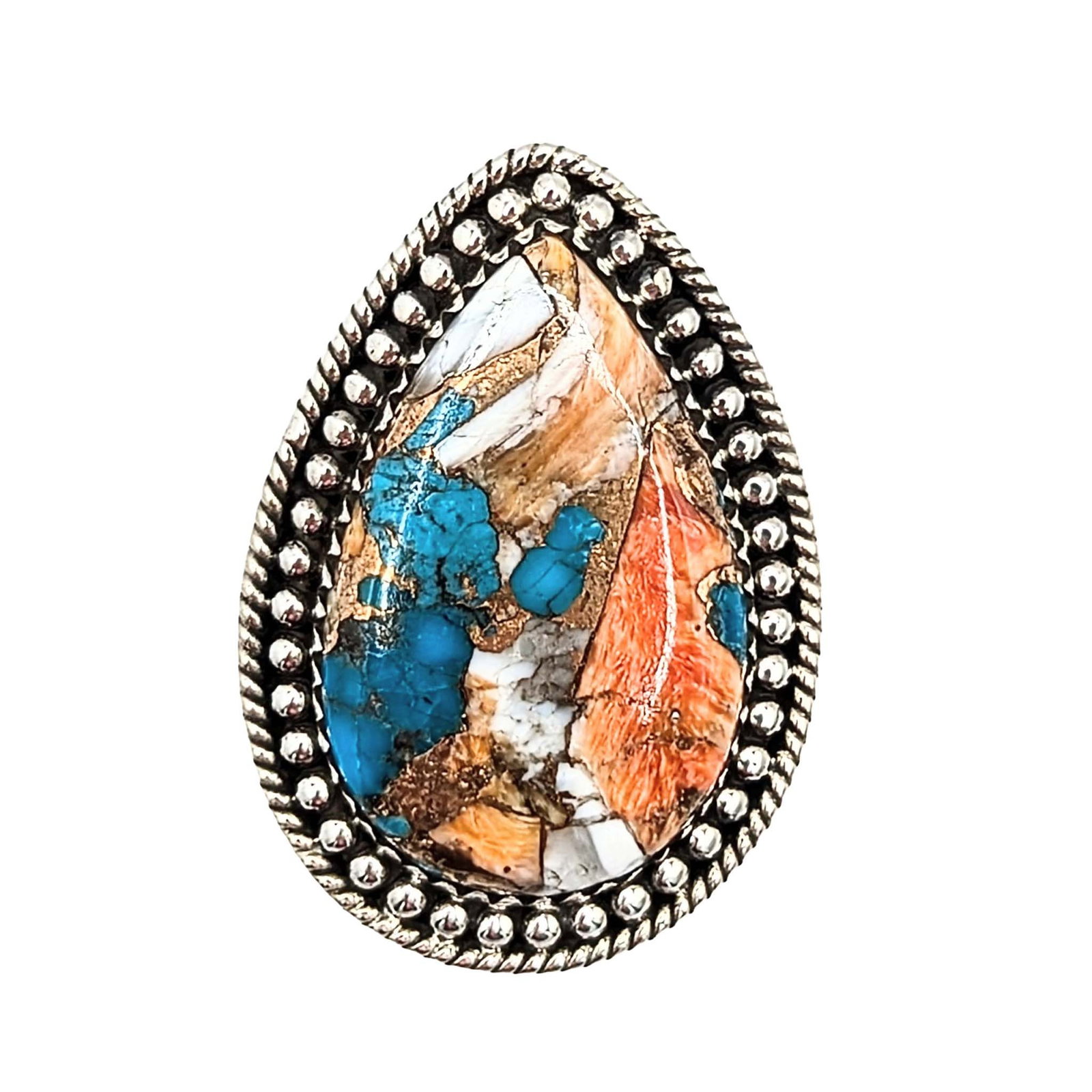 Southwest Sterling Silver Spiny Mojave Turquoise Teardrop Ring (1 of 4)