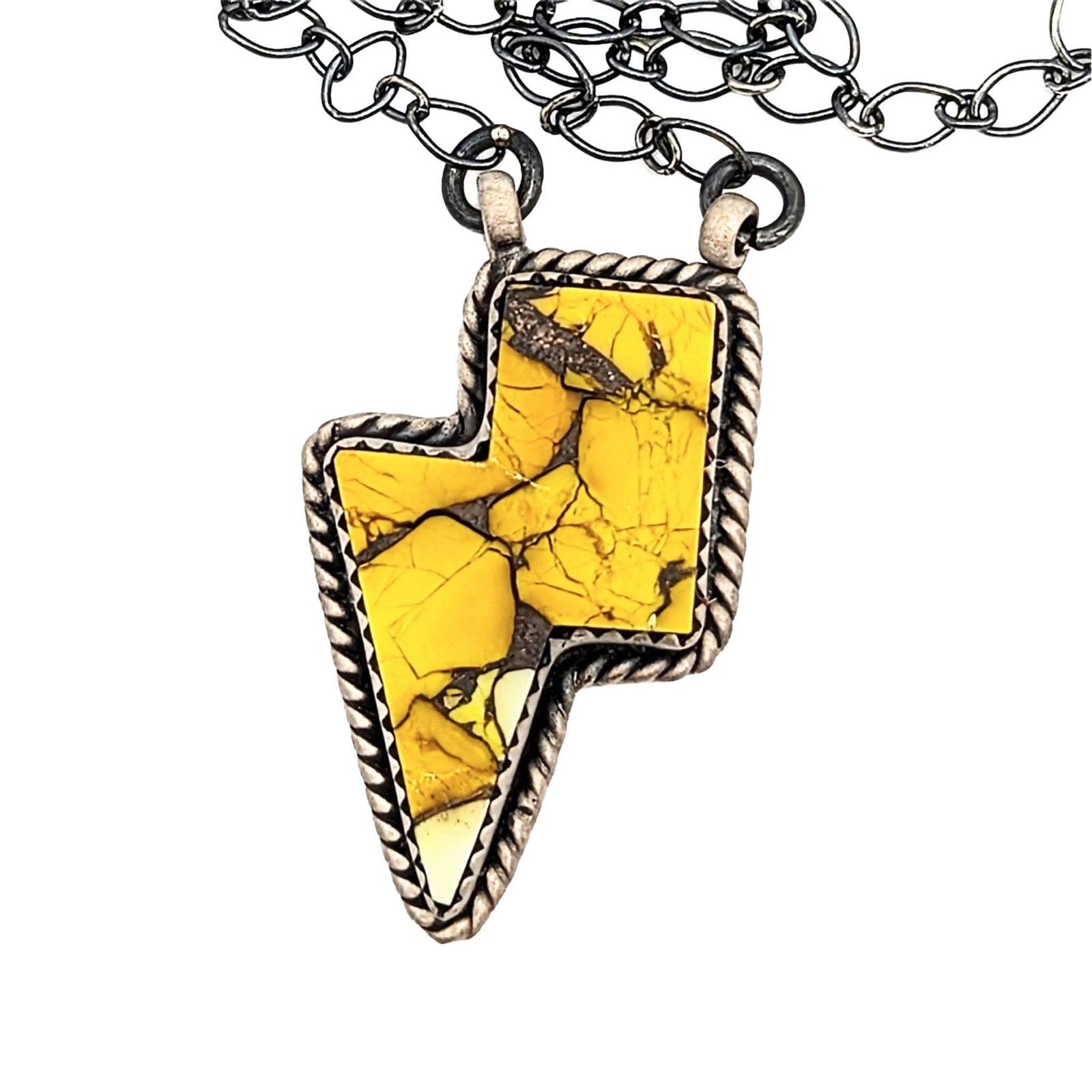 Southwest Sterling Silver Honey Dhalia Turquoise Lightning Bolt Necklace: Southwest Sterling Silver Honey Dhalia Turquoise Lightning Bolt Necklace Signed Hada Sterling 20in Length Adjustable 11g