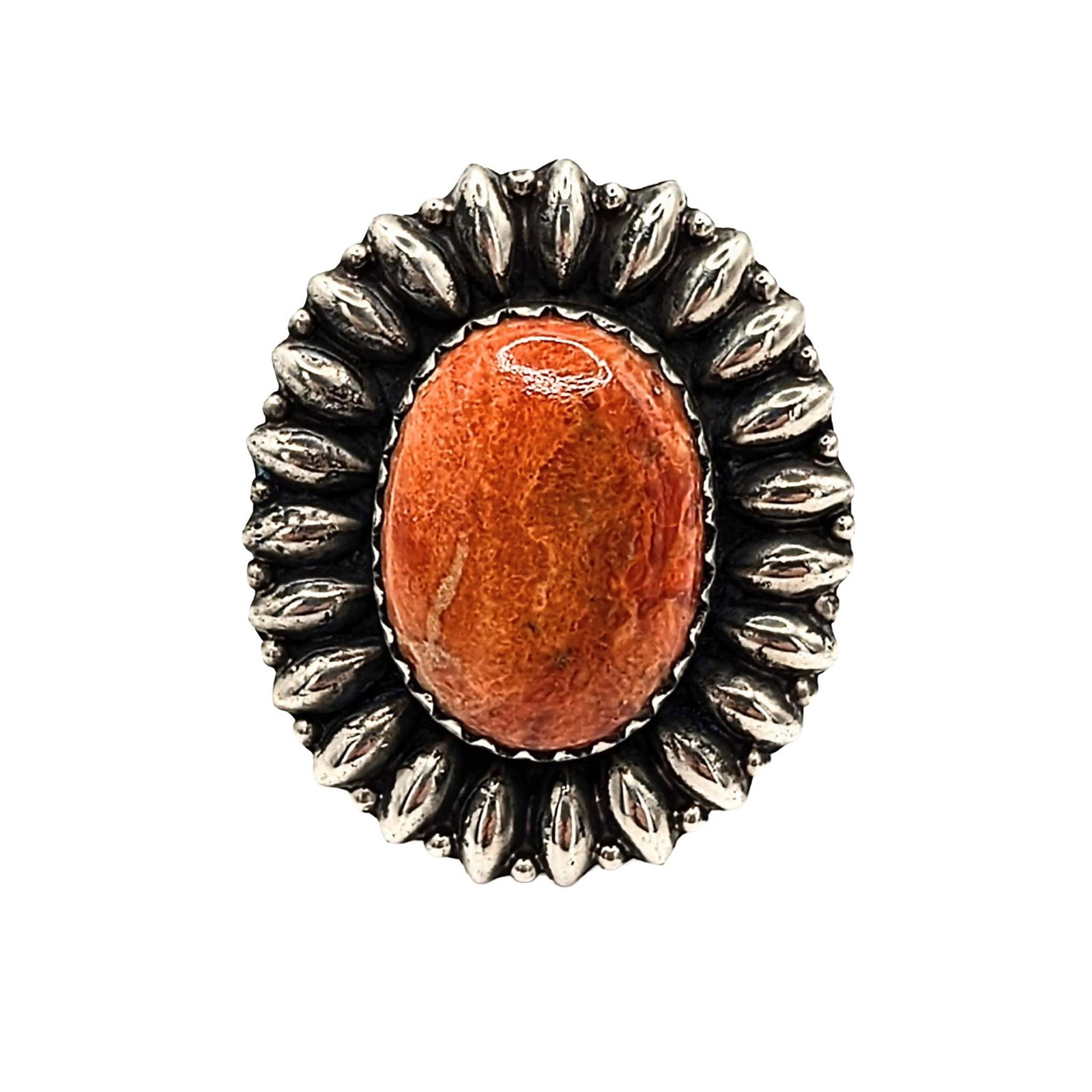 Southwest Sterling Silver Apple Coral Sunburst Ring (1 of 5)