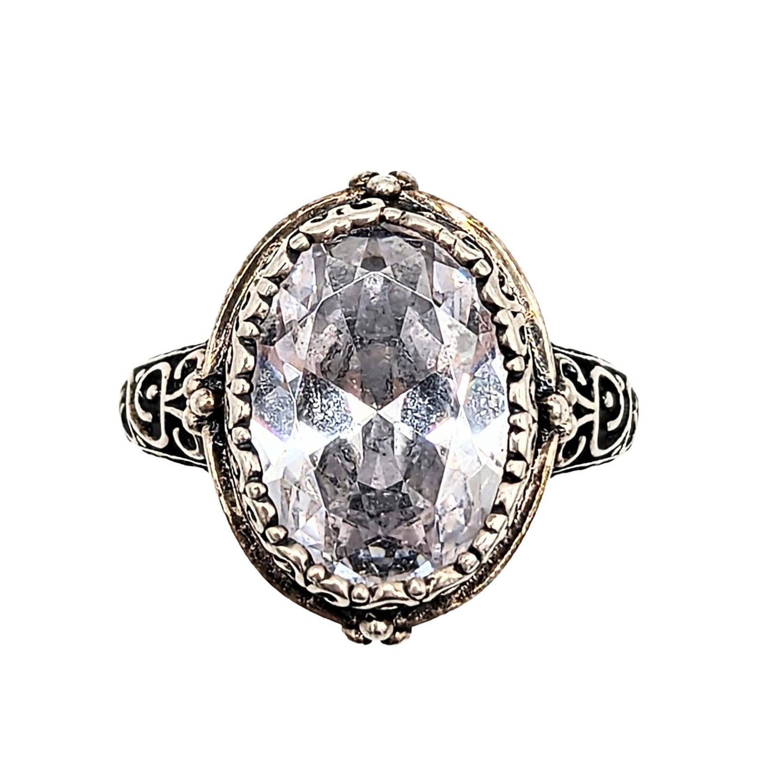 Sterling Silver CZ Scroll Detail Ring: Sterling Silver CZ Scroll Detail Ring Signed FZN .925 Size 6 7.8g