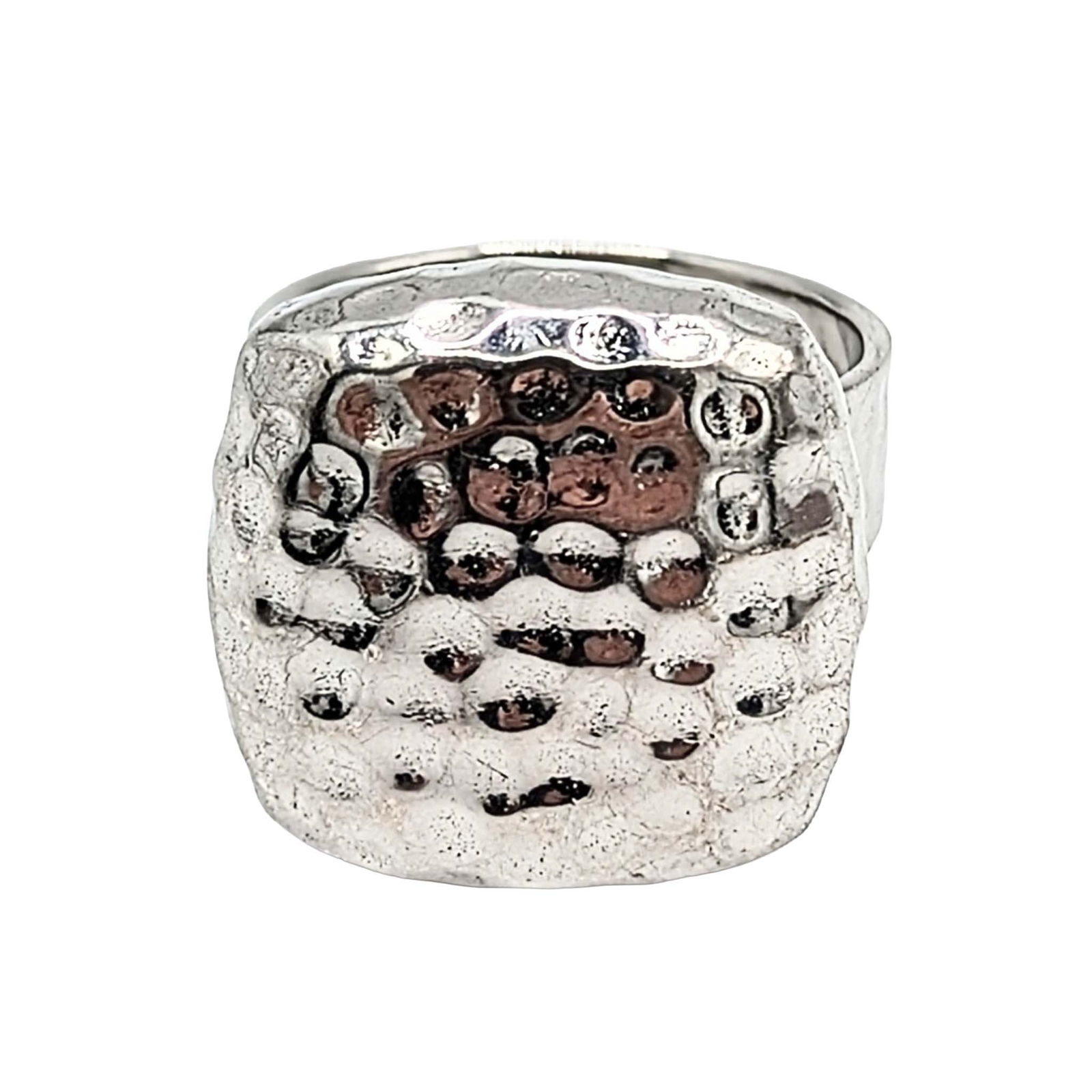 Sterling SIlver Hammered Square Ring: Sterling Silver Hammered Square Ring Signed NF .925 Size 8.25 9.1g