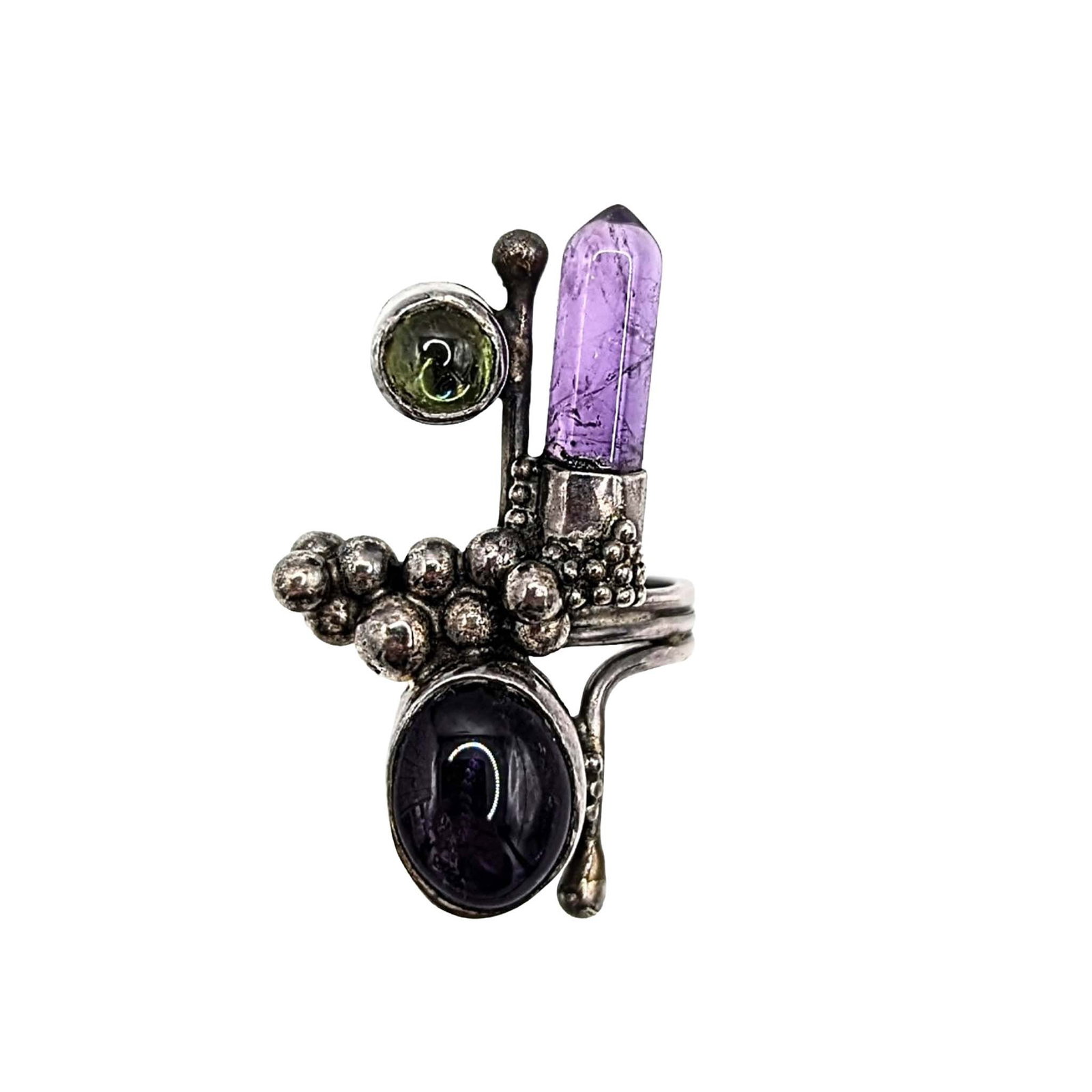 Sterling Silver Amethyst Peridot RIng: Sterling Silver Amethyst Peridot Ring Size 5.25 7.5g