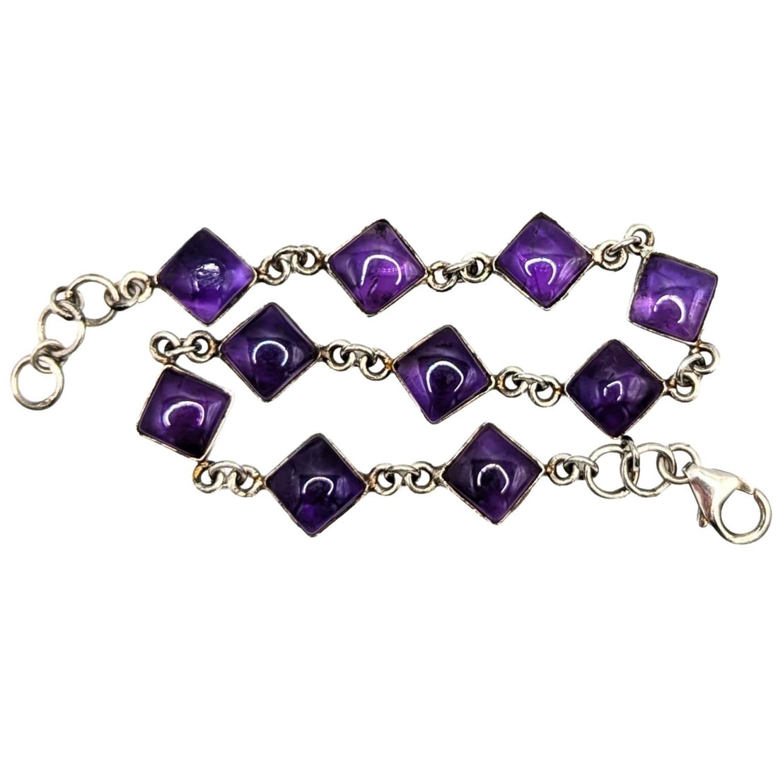 Sterling Silver Amethst Square Bracelet: Sterling Silver Amethyst Open Backed Square Link Bracelet 8.6g