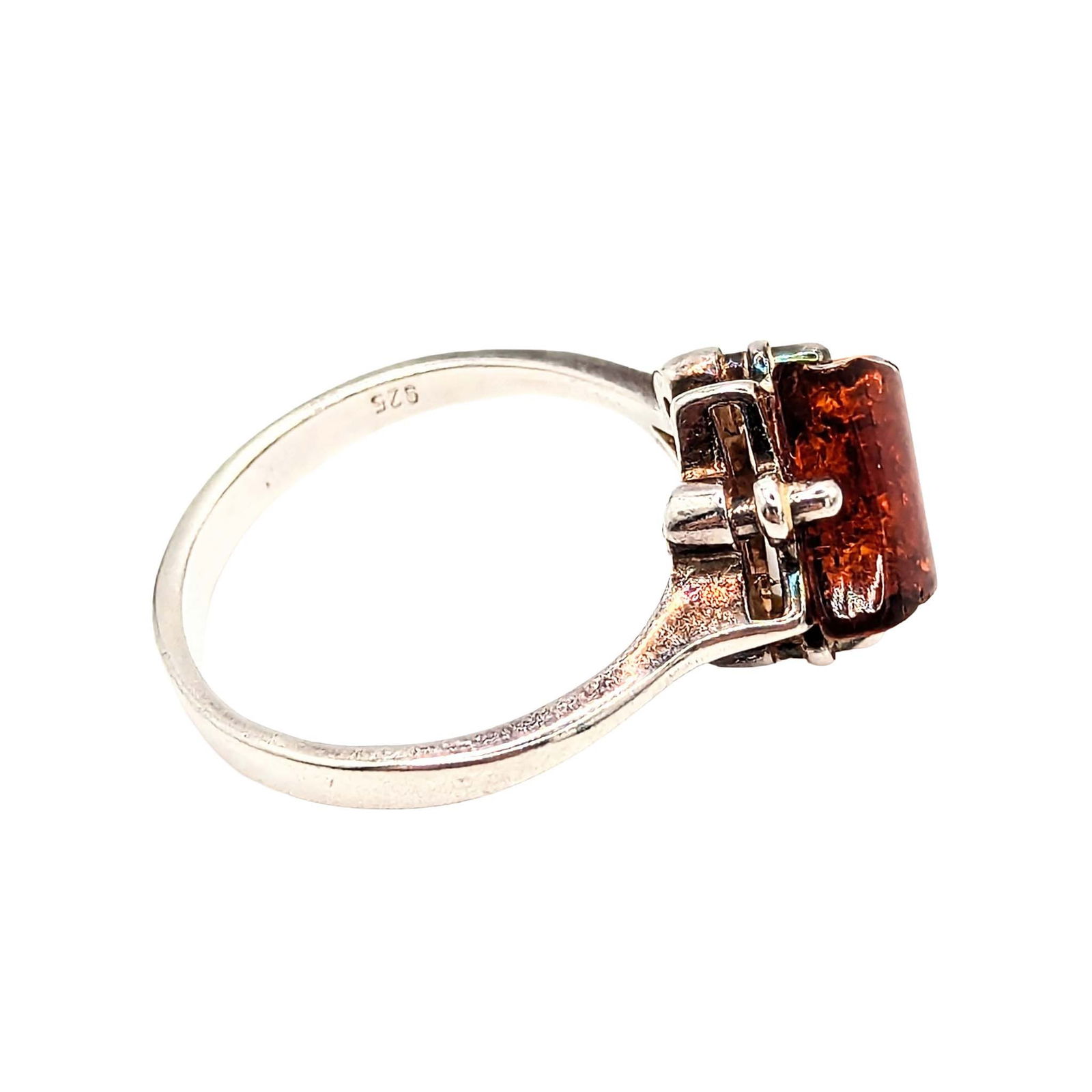 Sterling Silver Amber Square Ring - 2
