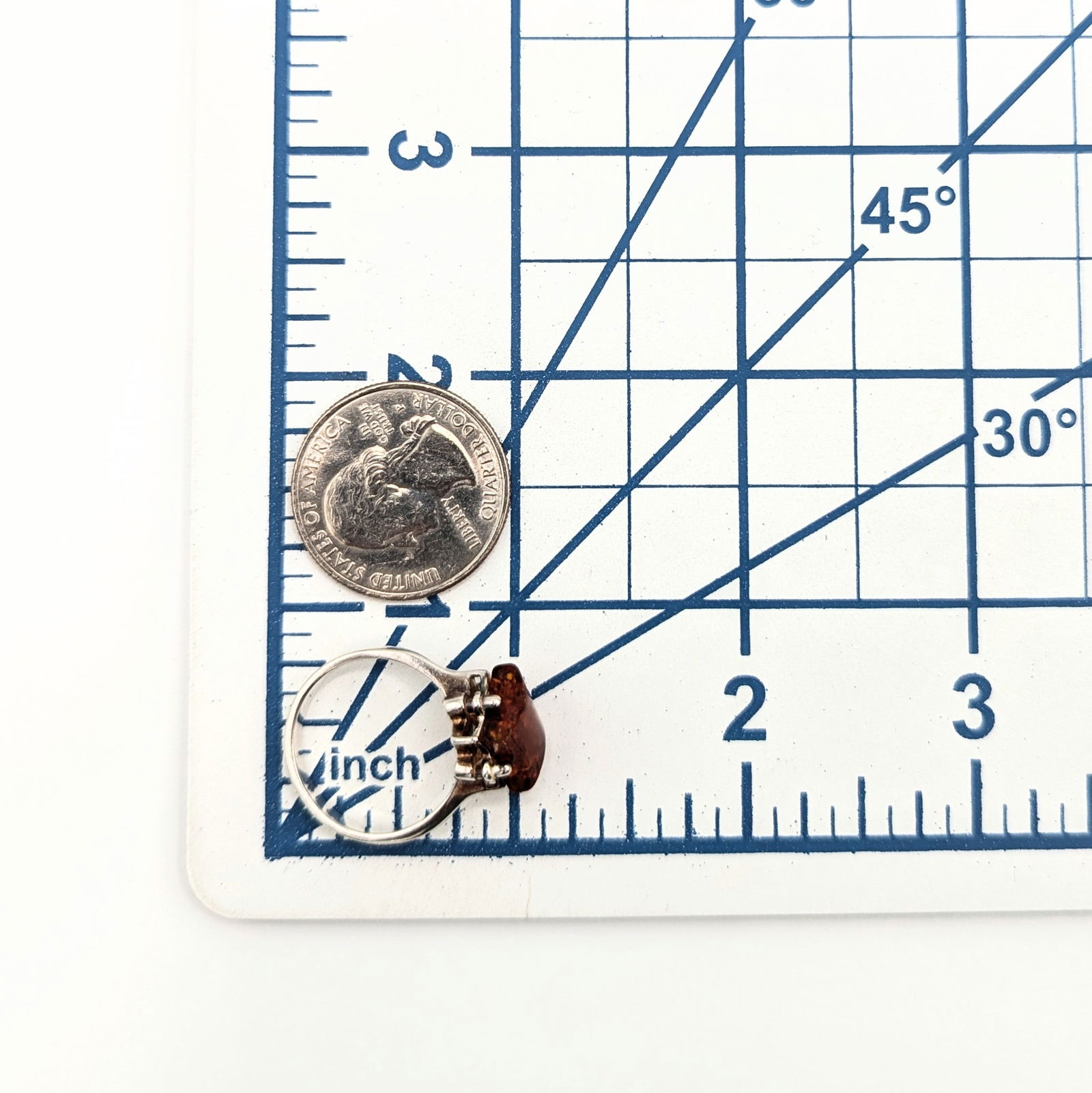 Sterling Silver Amber Square Ring - 4