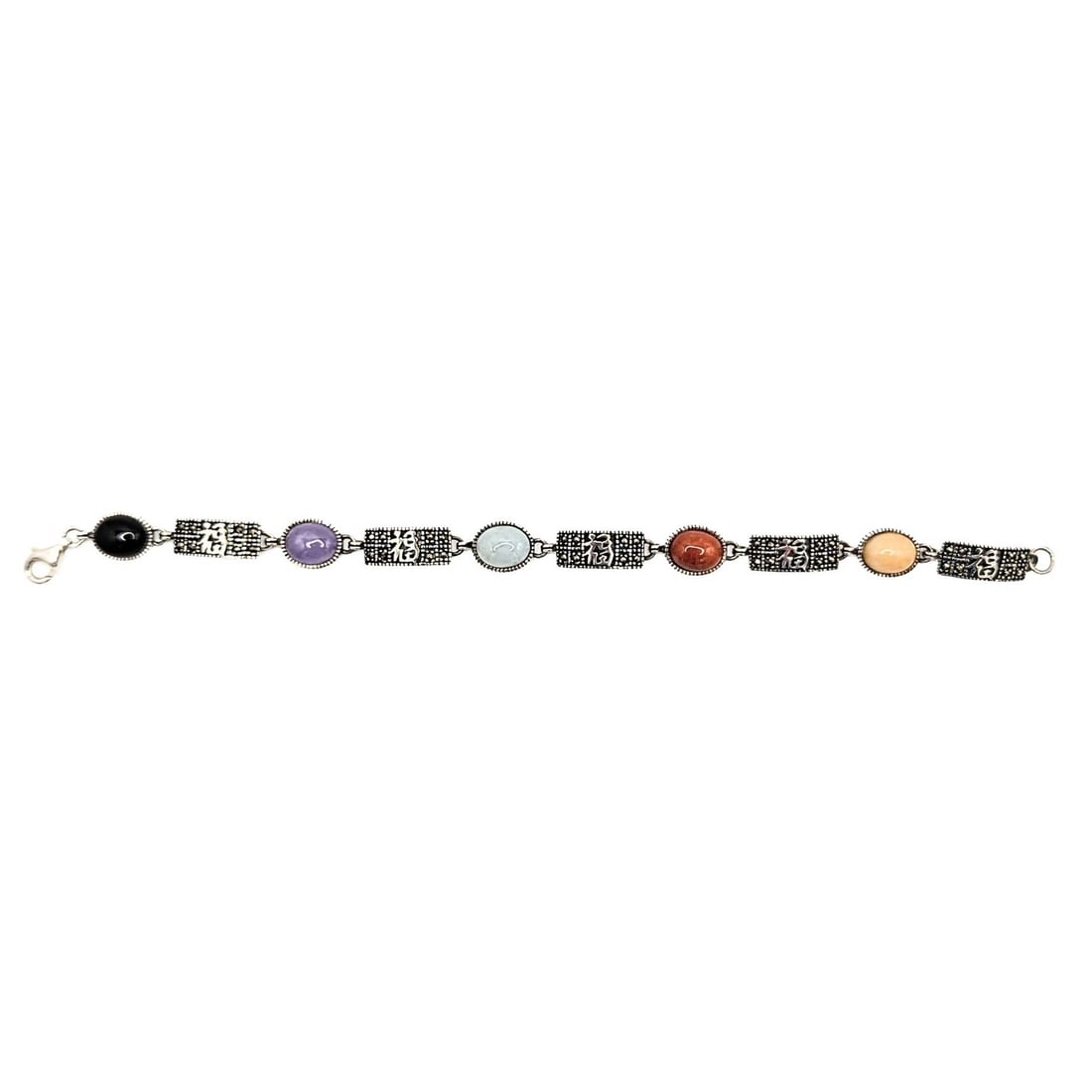 Sterling Silver Multi Gemstone Link Bracelet - 2
