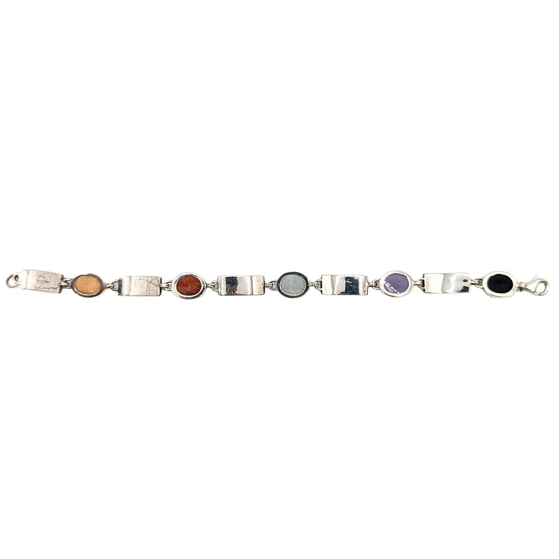 Sterling Silver Multi Gemstone Link Bracelet - 4