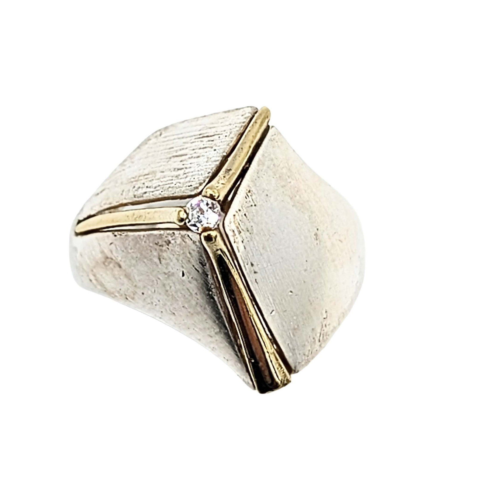 Sterling Silver Brazz CZ Adjustable Ring: Sterling Silver Brass CZ Adjustable Ring Signed 9.2g