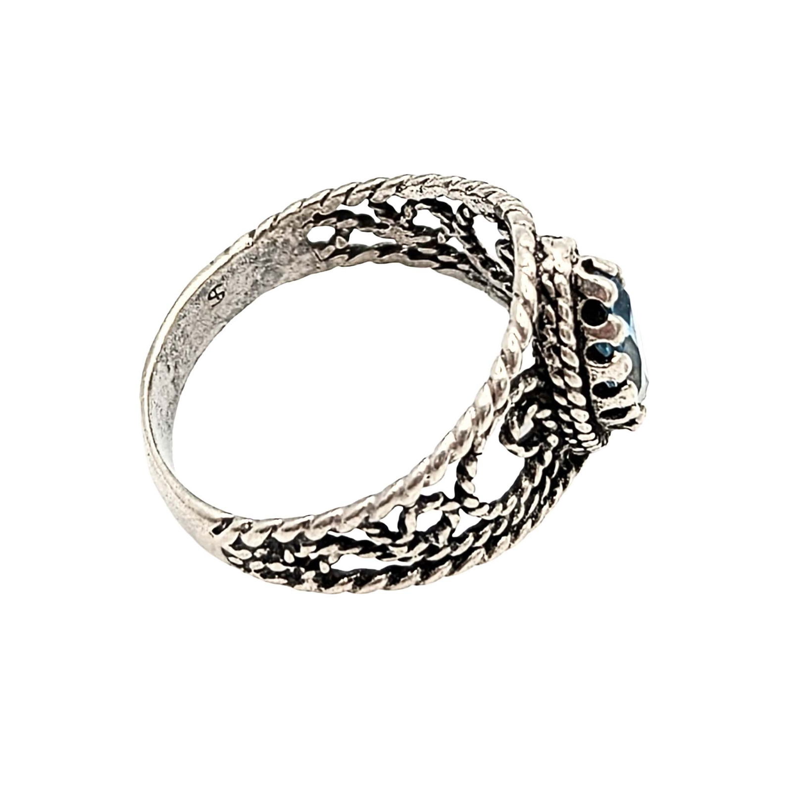 Sterling Silver Topaz Scroll Work Ring - 2