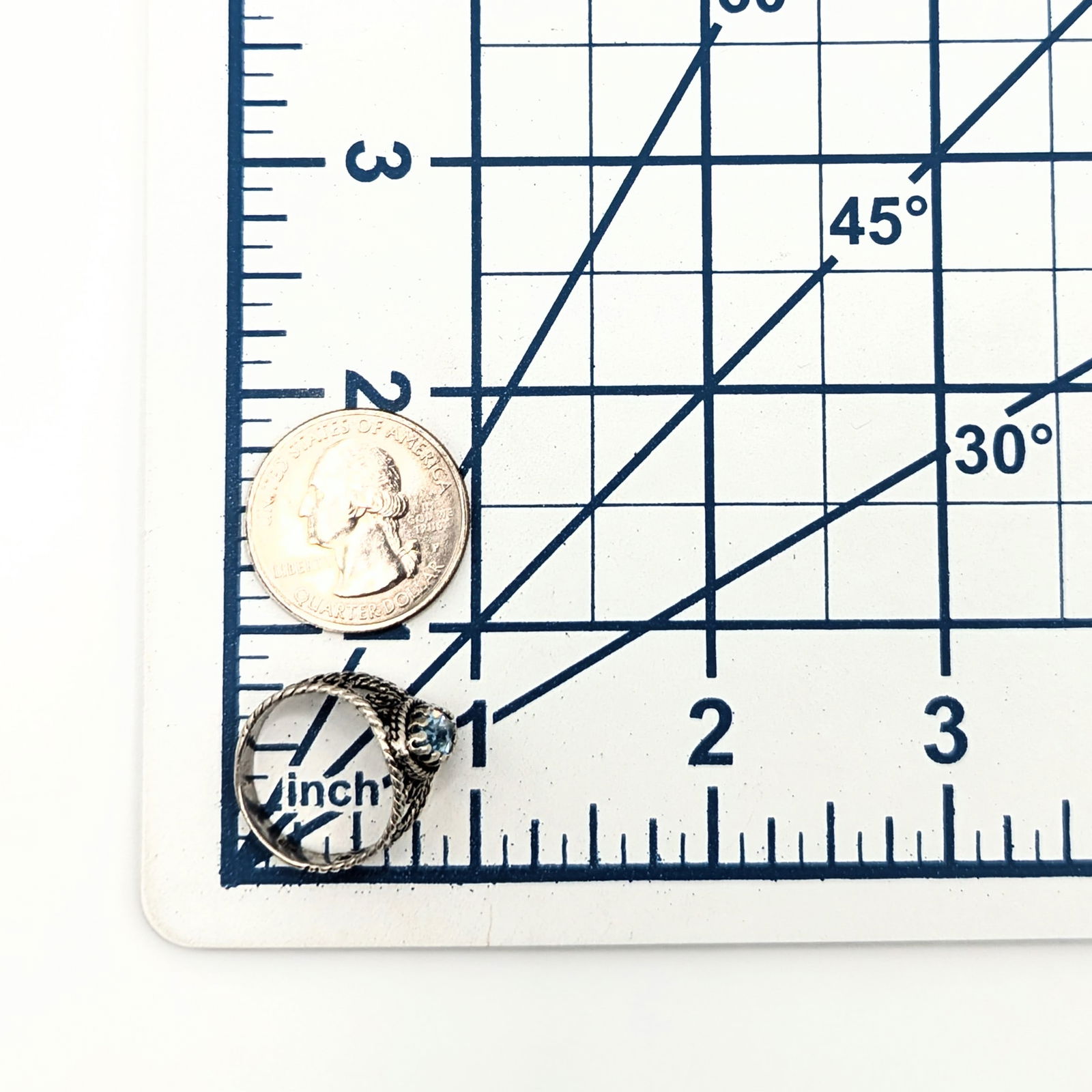 Sterling Silver Topaz Scroll Work Ring - 4