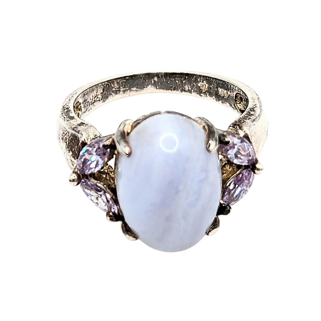 Sterling Silver Blue Lace Agate Topaz Ring: Sterling Silver Blue Lace Agate Topaz Ring Signed NV .925 Size 7 4.9g