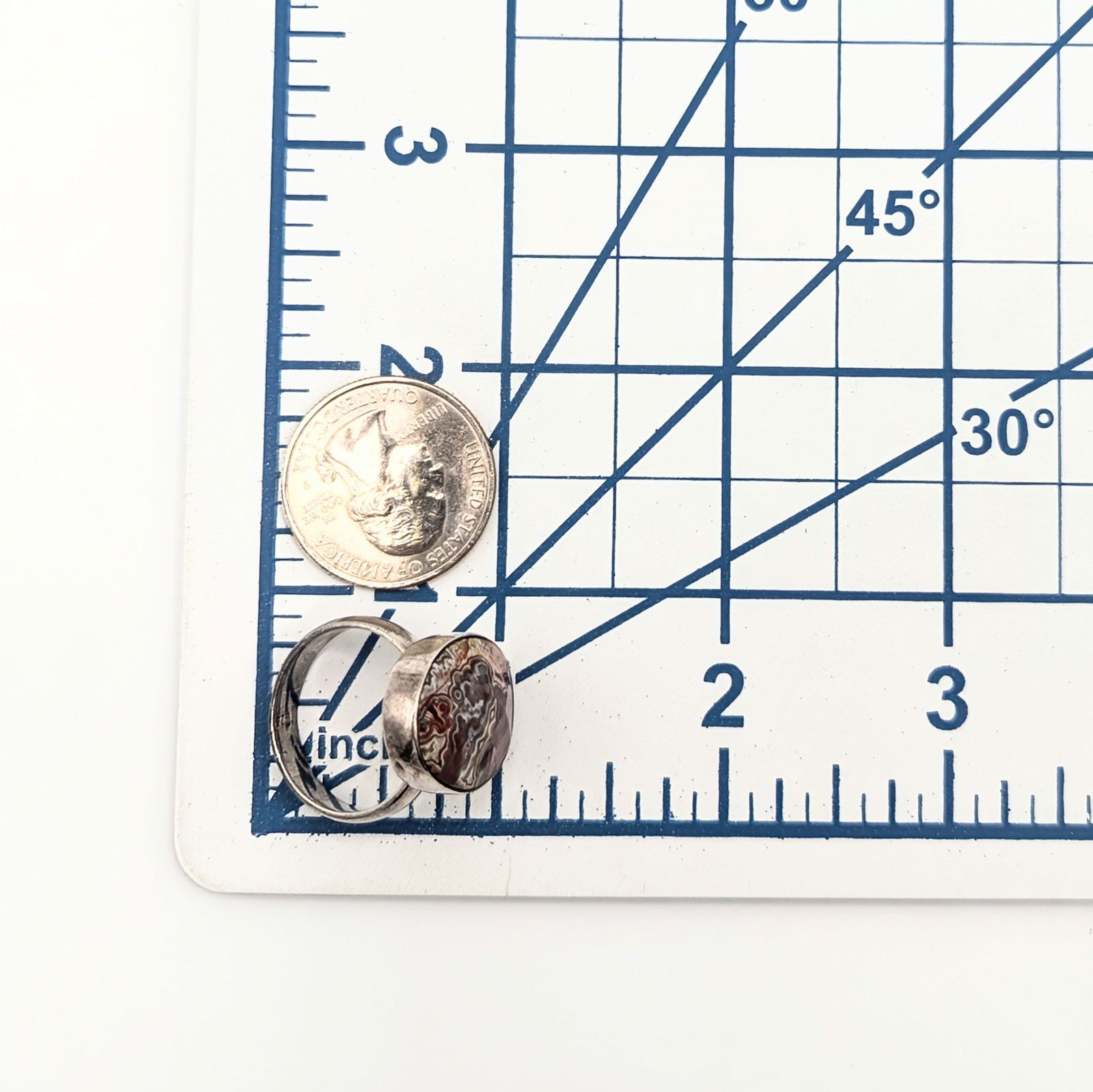 Sterling Silver Cut Agate Oval Ring - 3