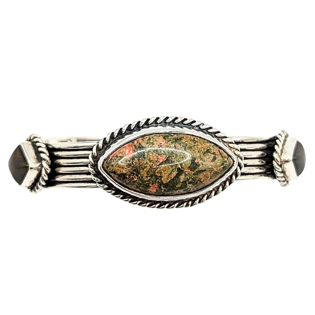 Sterling Silver Unakite Agate Cuff Bracelet: Sterling Silver Unakite Agate Cuff Bracelet 47.7g