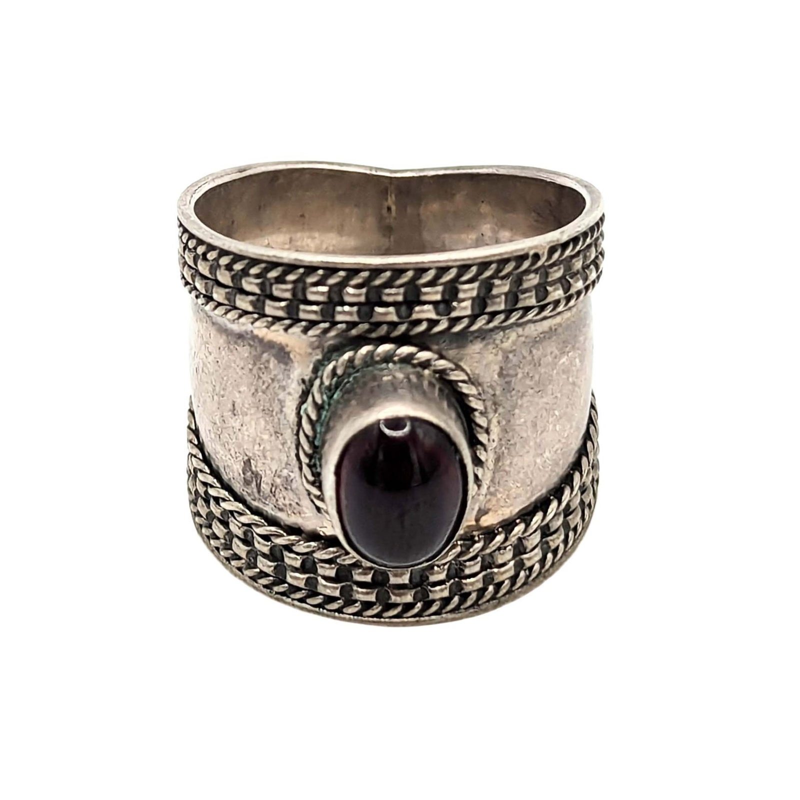 Sterling Silver Garnet Oval Wide Band Ring (1 of 3)