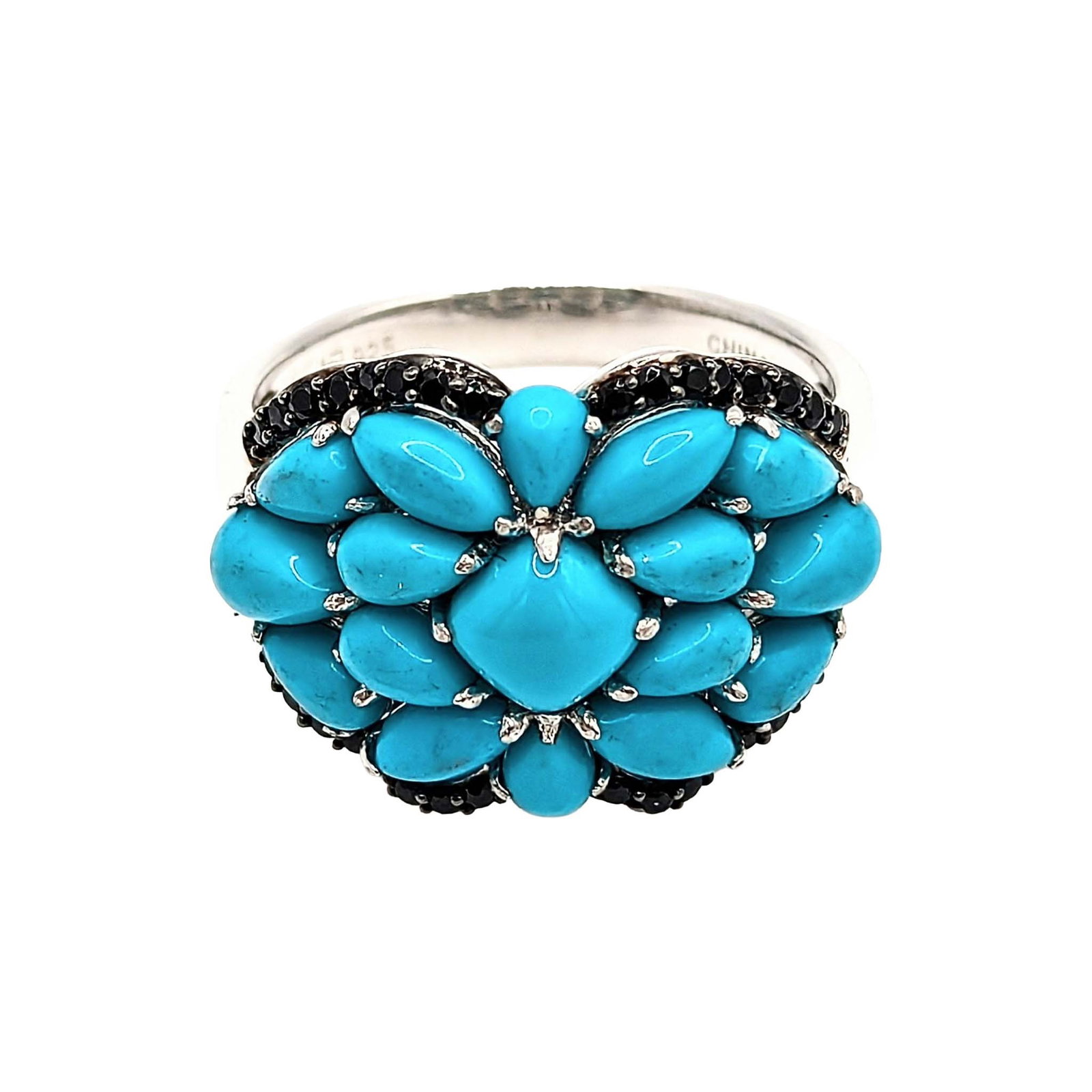 Sterling Silver Turquoise Tourmaline Cluster Ring: Sterling Silver Turquoise Tourmaline Cluster Ring Size 9.5 6.7g