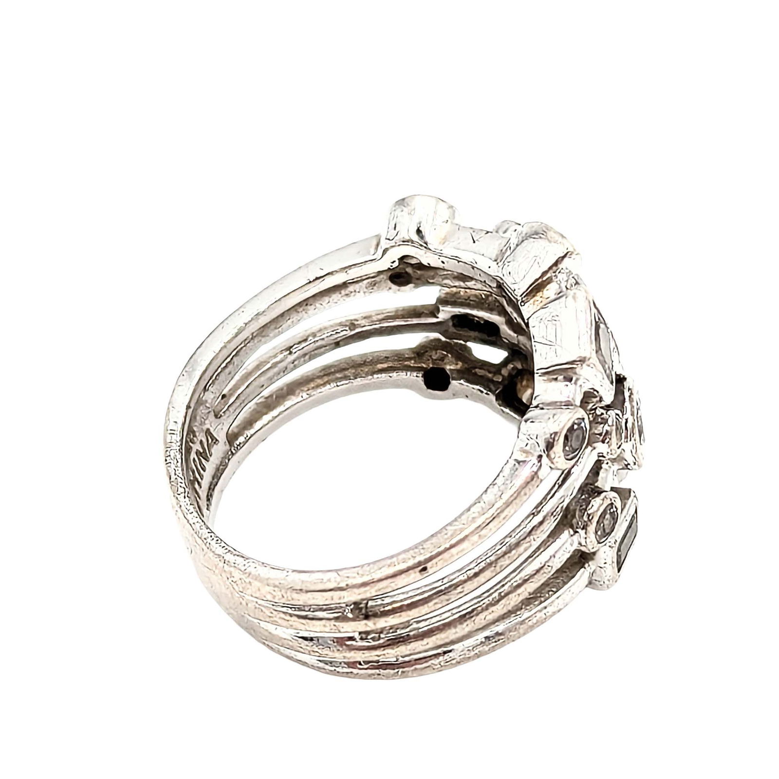 Sterling Silver CZ Cluster Band Ring - 2