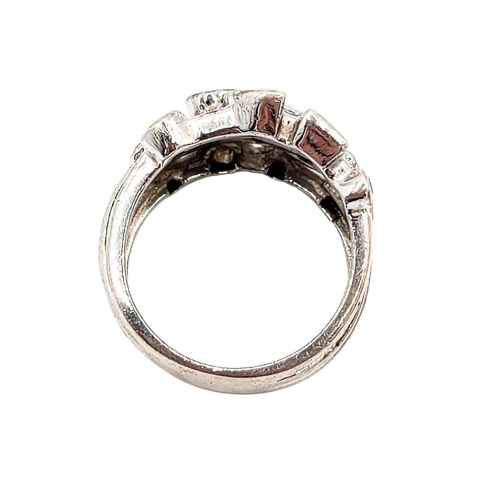 Sterling Silver CZ Cluster Band Ring - 3