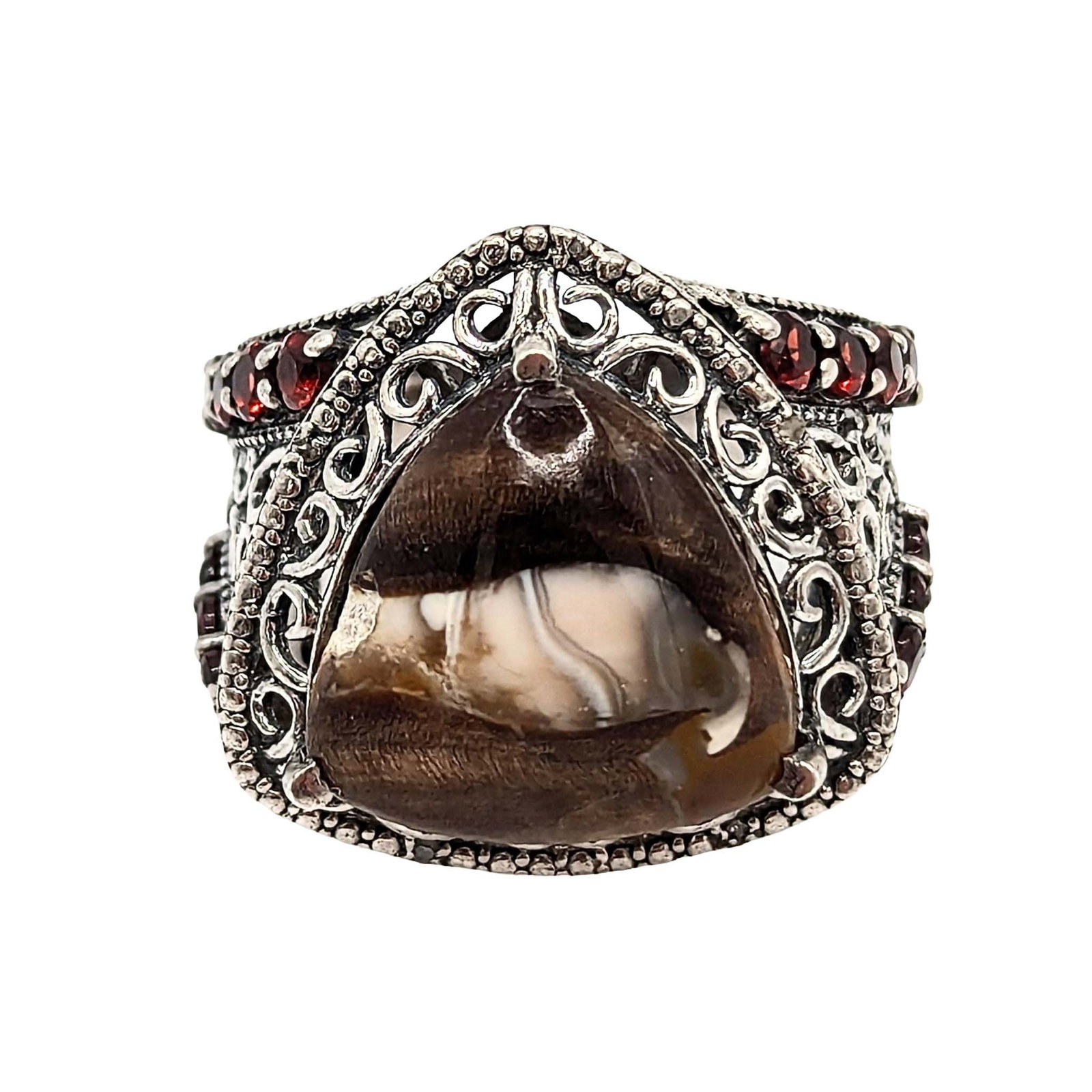 Sterling Silver Agate Red Accent Stone Ring (1 of 4)