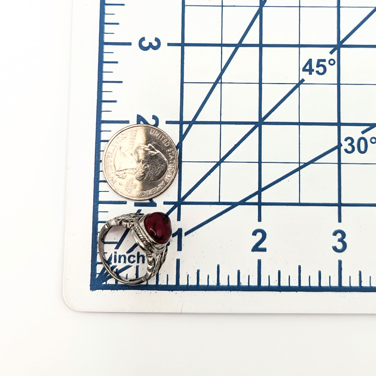 Sterling Silver Red Stone Scroll Ring - 3