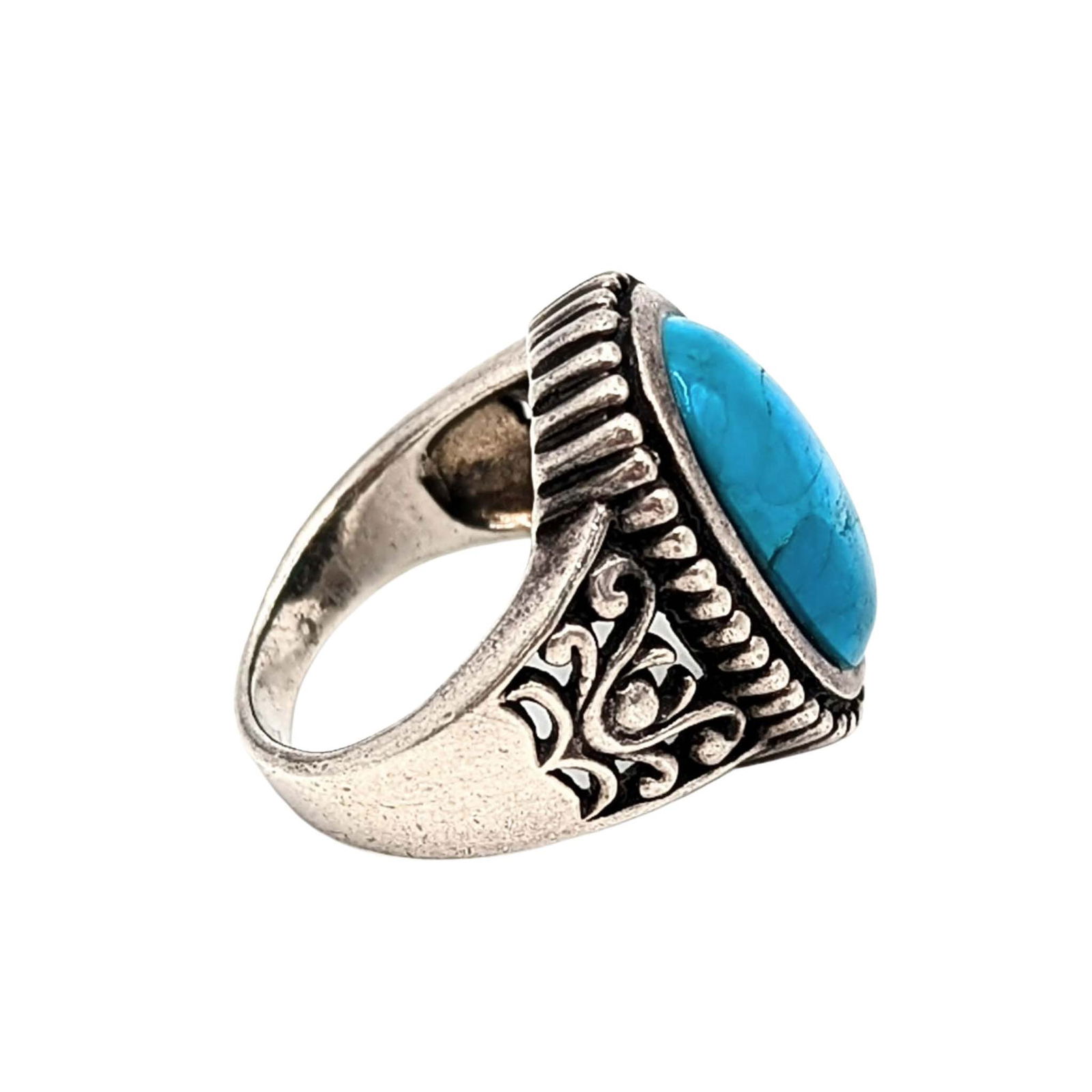 Sterling Silver Turquoise Scroll Ring - 2