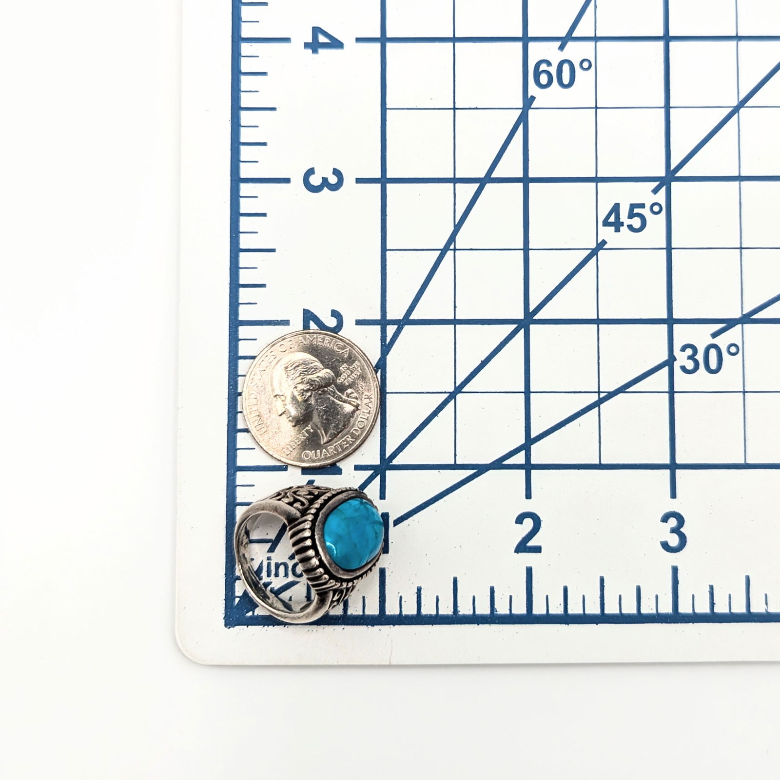 Sterling Silver Turquoise Scroll Ring - 3