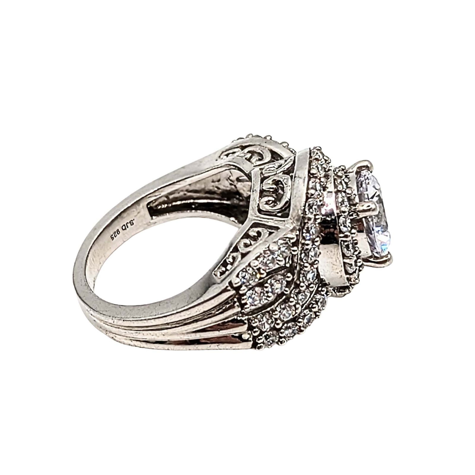 Sterling Silver CZ Scroll Ring - 2