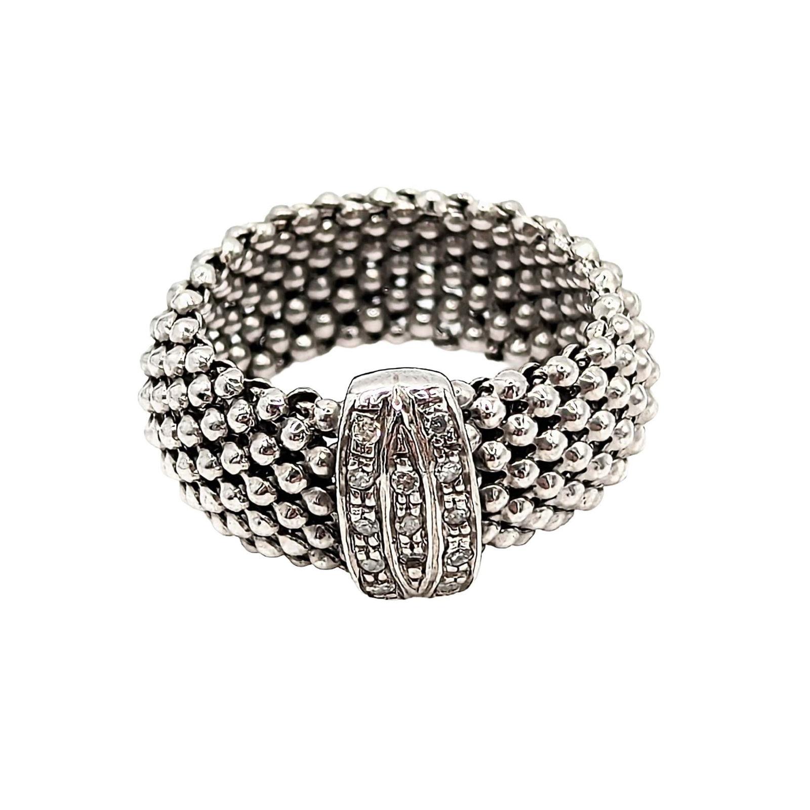 Italy Sterling Silver Diamond Mesh Ring: Italy Sterling Silver Diamond Mesh Ring Signed Italy .925 Size 6.75 5.1g